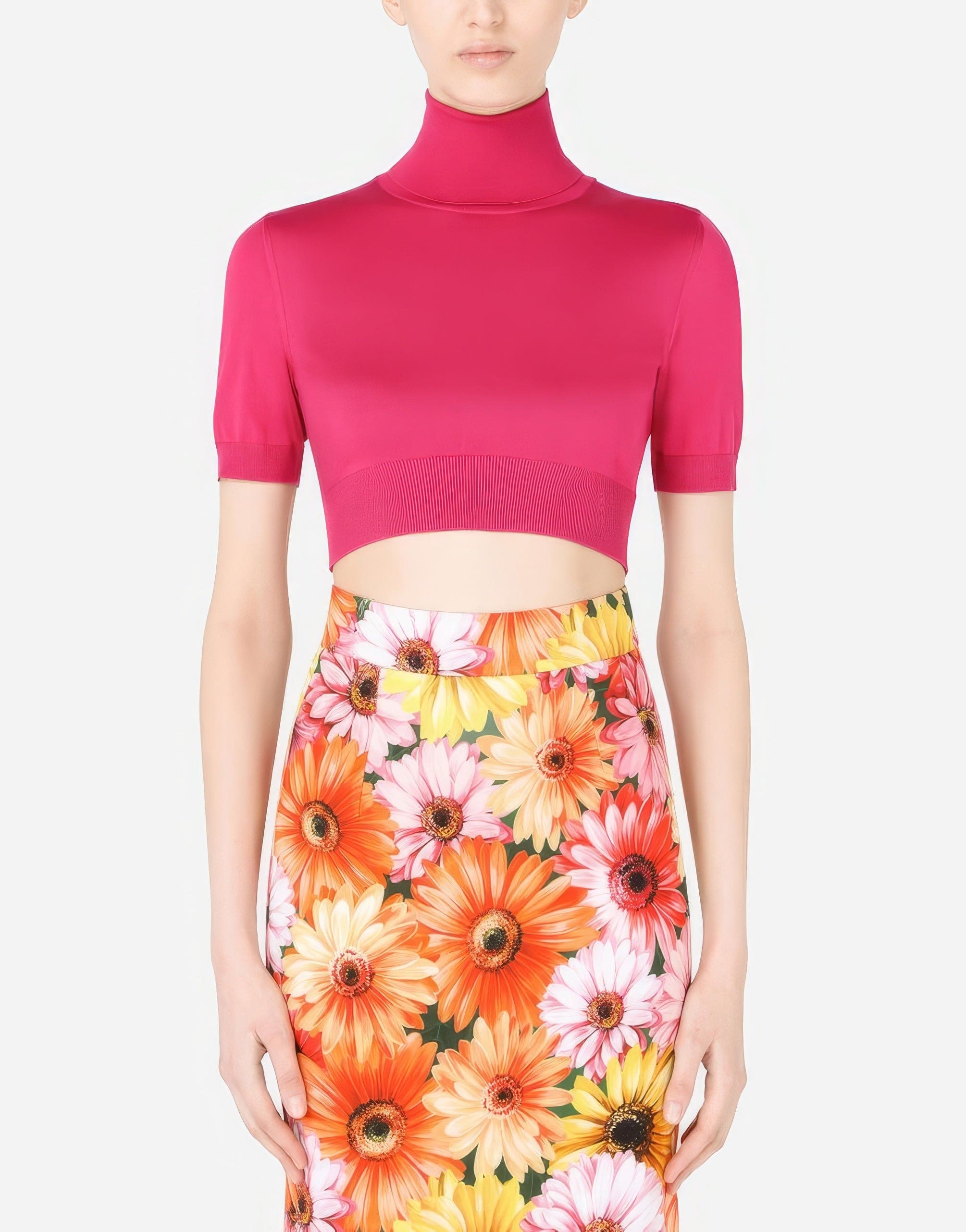 Dolce & Gabbana Cropped Silk Turtle-Neck Sweater