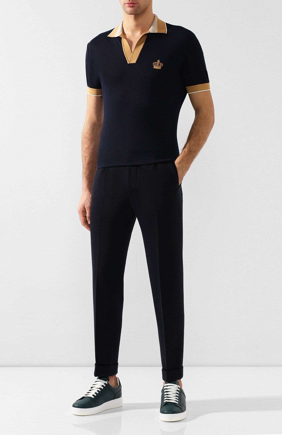 Dolce & Gabbana Crown-Embroidery Cashmere Polo Shirt