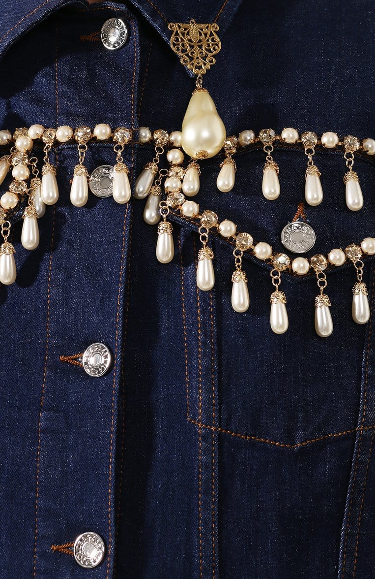 Dolce & Gabbana Crystal-Embellished Cropped Denim Jacket