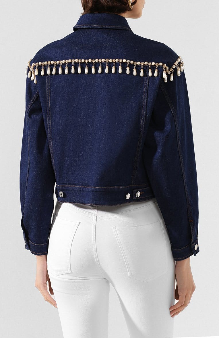Dolce & Gabbana Crystal-Embellished Cropped Denim Jacket