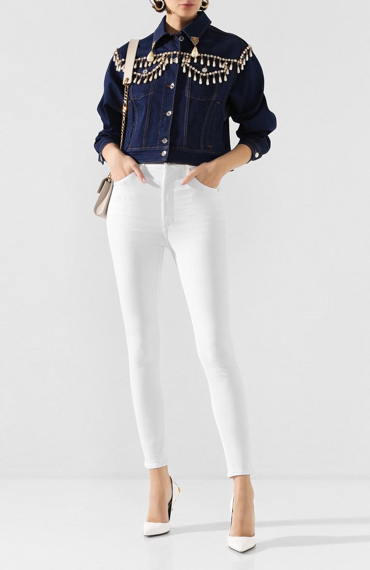 Dolce & Gabbana Crystal-Embellished Cropped Denim Jacket