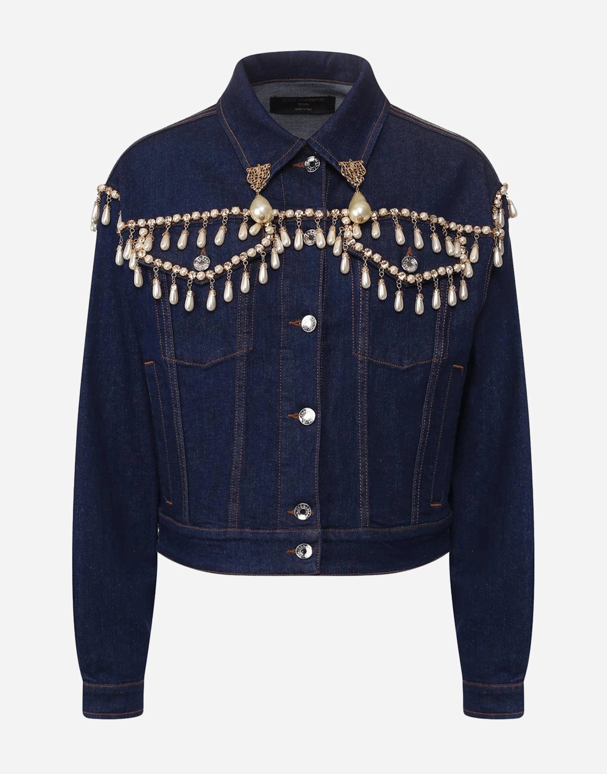 Dolce & Gabbana Crystal-Embellished Cropped Denim Jacket