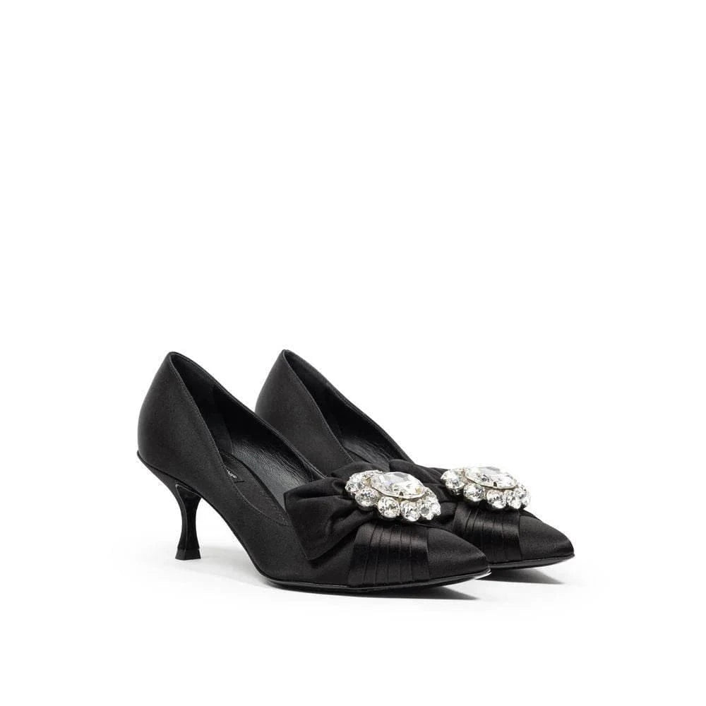 Dolce & Gabbana Crystal-Embellished With Bow Satin Pumps