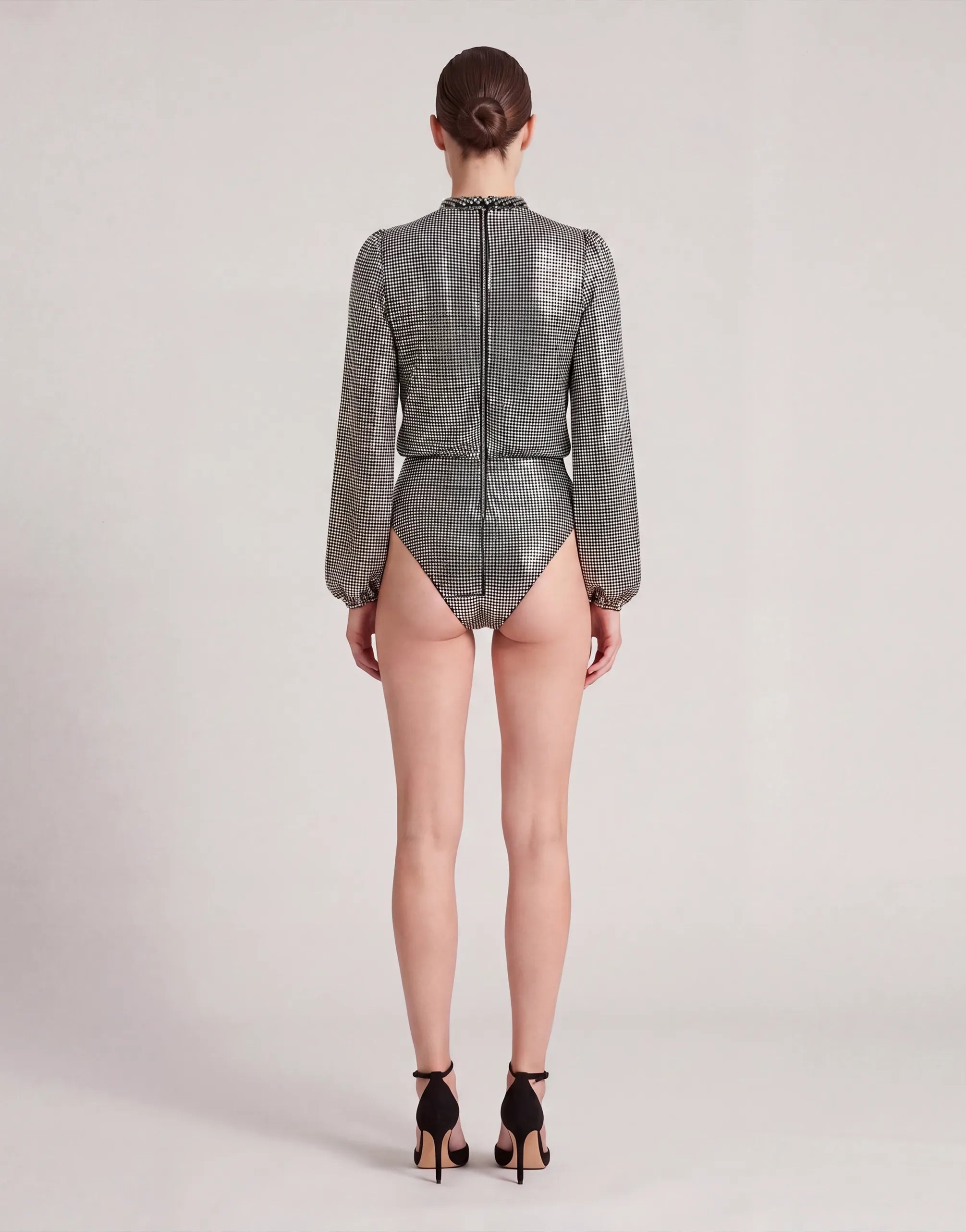 Dolce & Gabbana Crystal Mesh High-Neck Long Sleeve Bodysuit