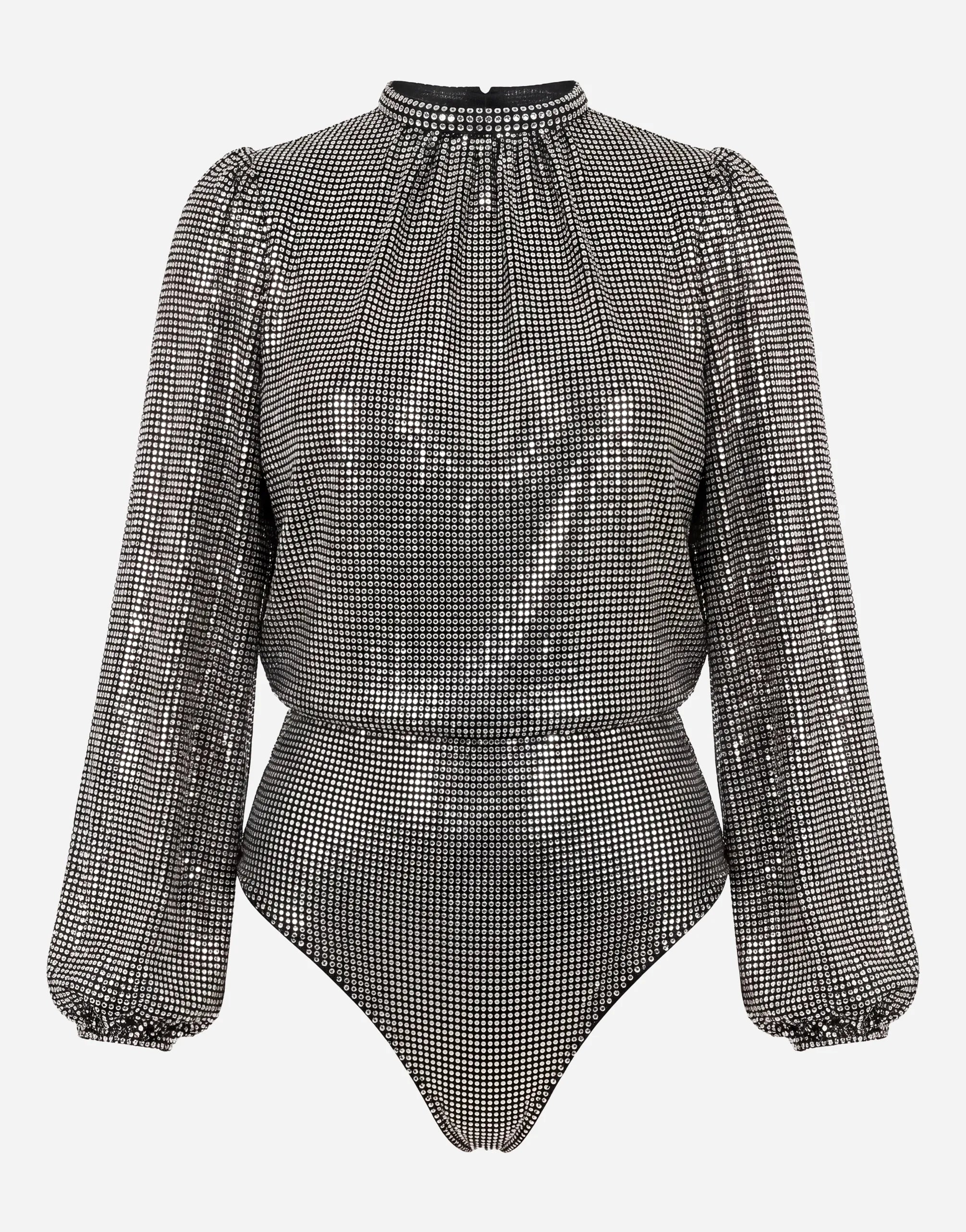 Dolce & Gabbana Crystal Mesh High-Neck Long Sleeve Bodysuit