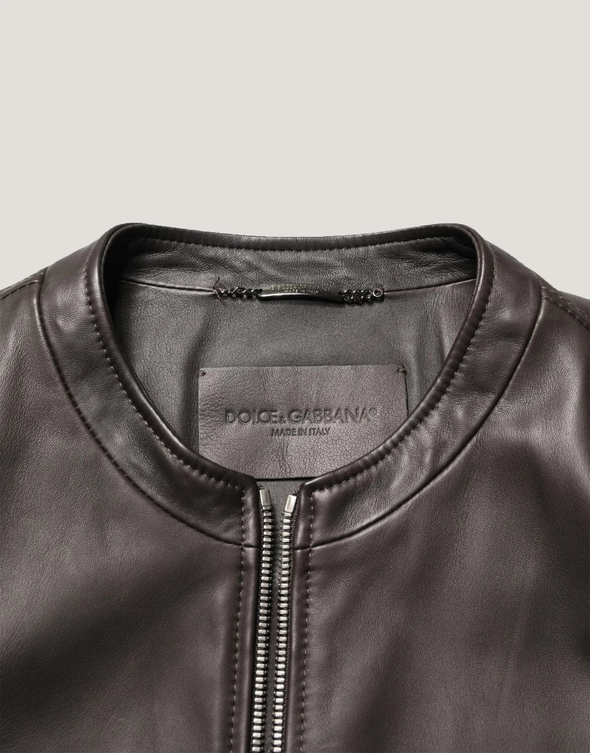 Dolce & Gabbana Dark Brown Leather Zip Jacket