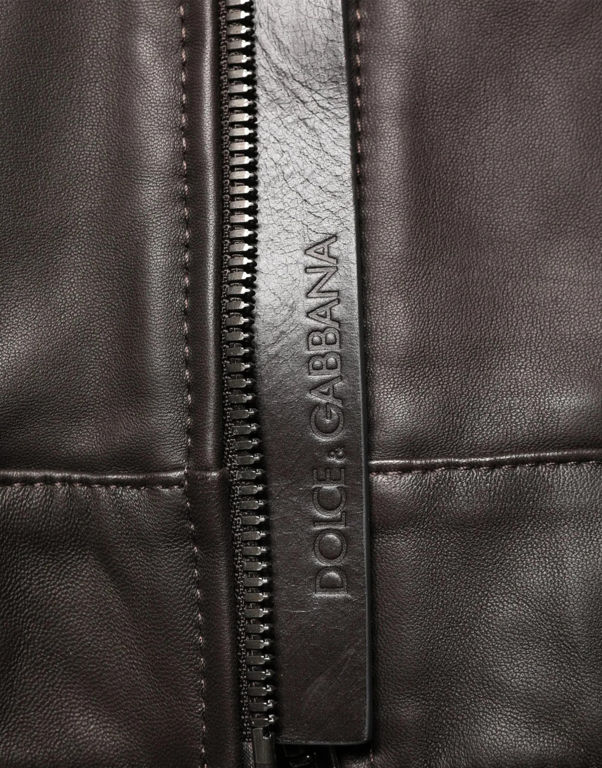 Dolce & Gabbana Dark Brown Leather Zip Jacket