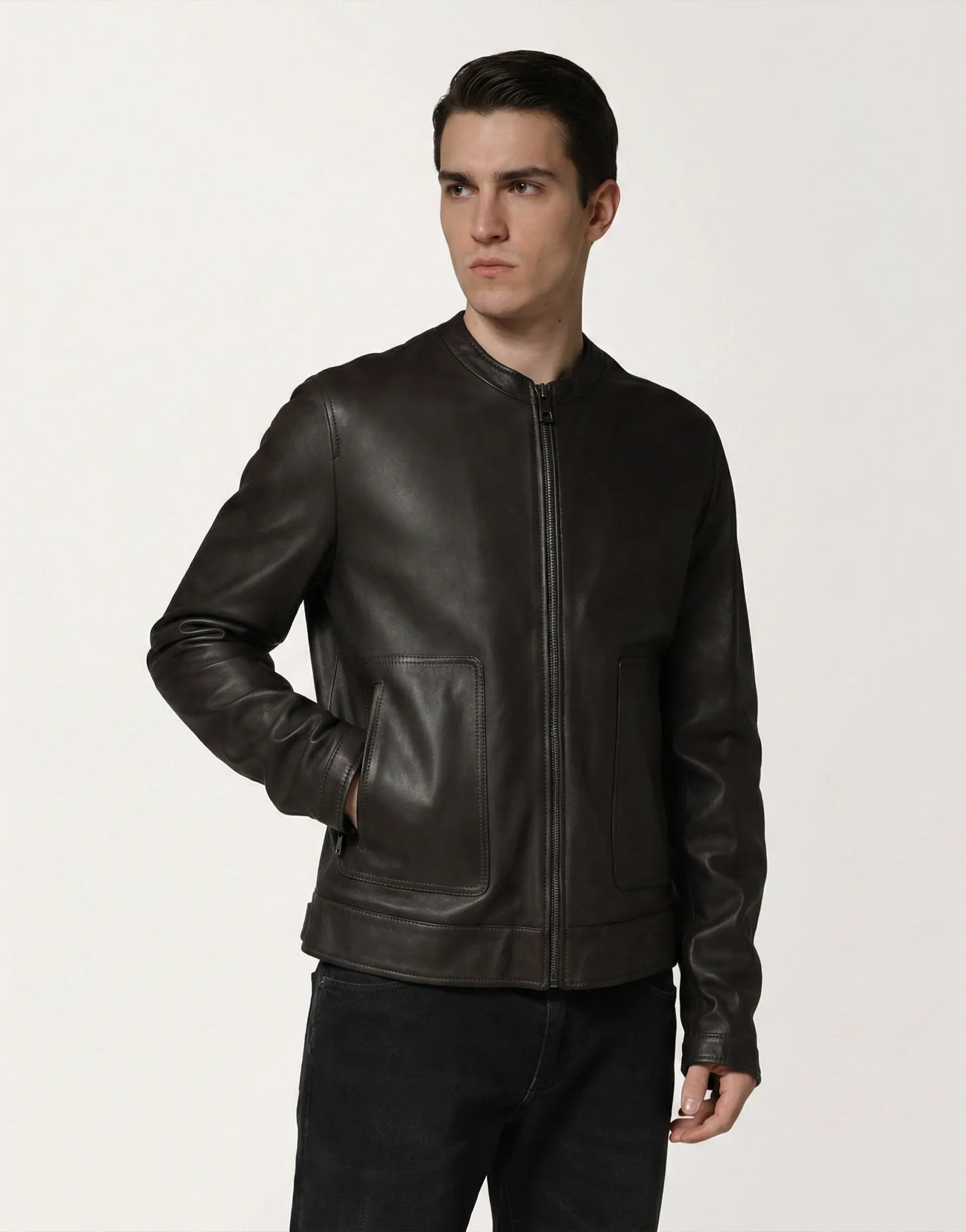 Dolce & Gabbana Dark Brown Leather Zip Jacket