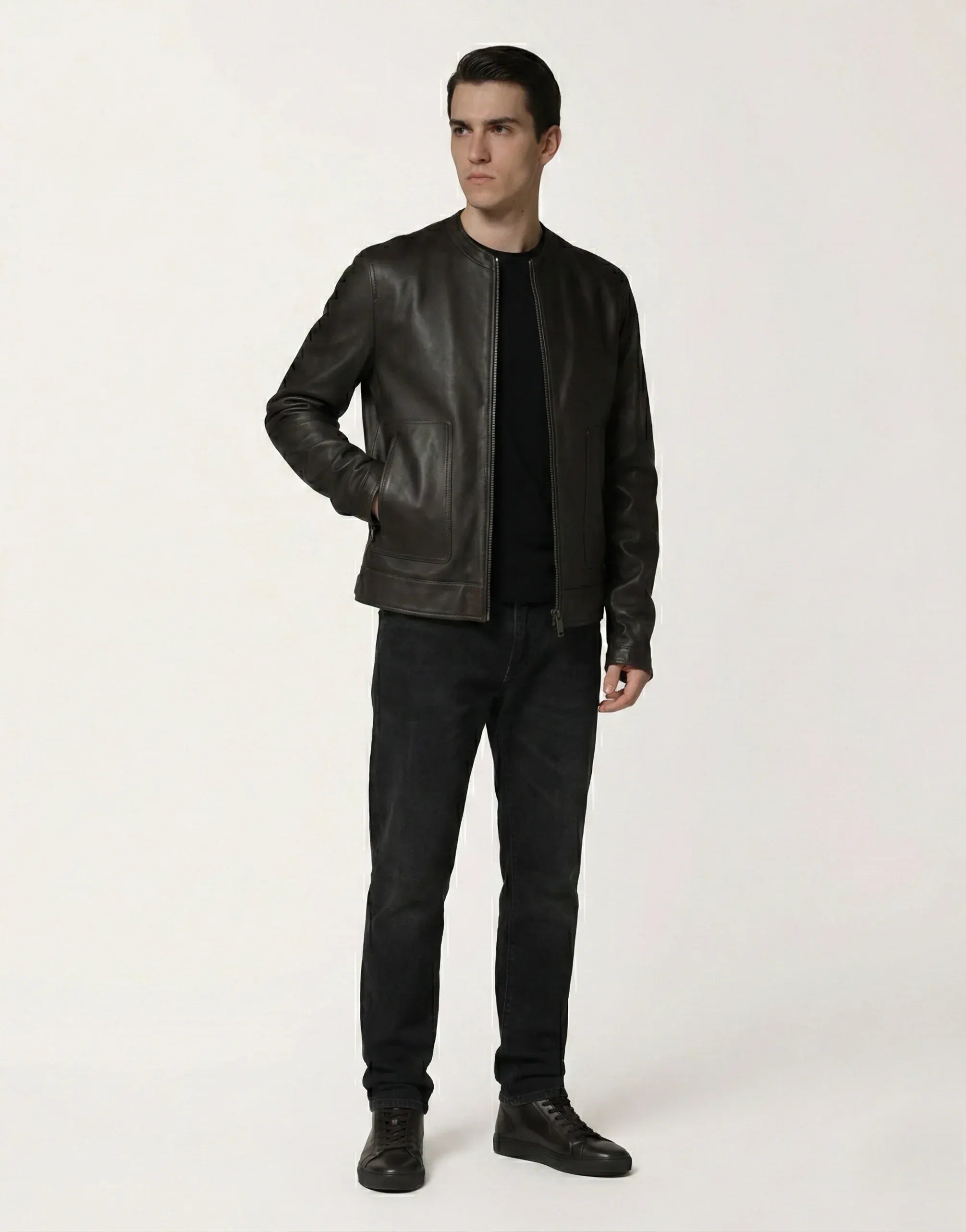 Dolce & Gabbana Dark Brown Leather Zip Jacket