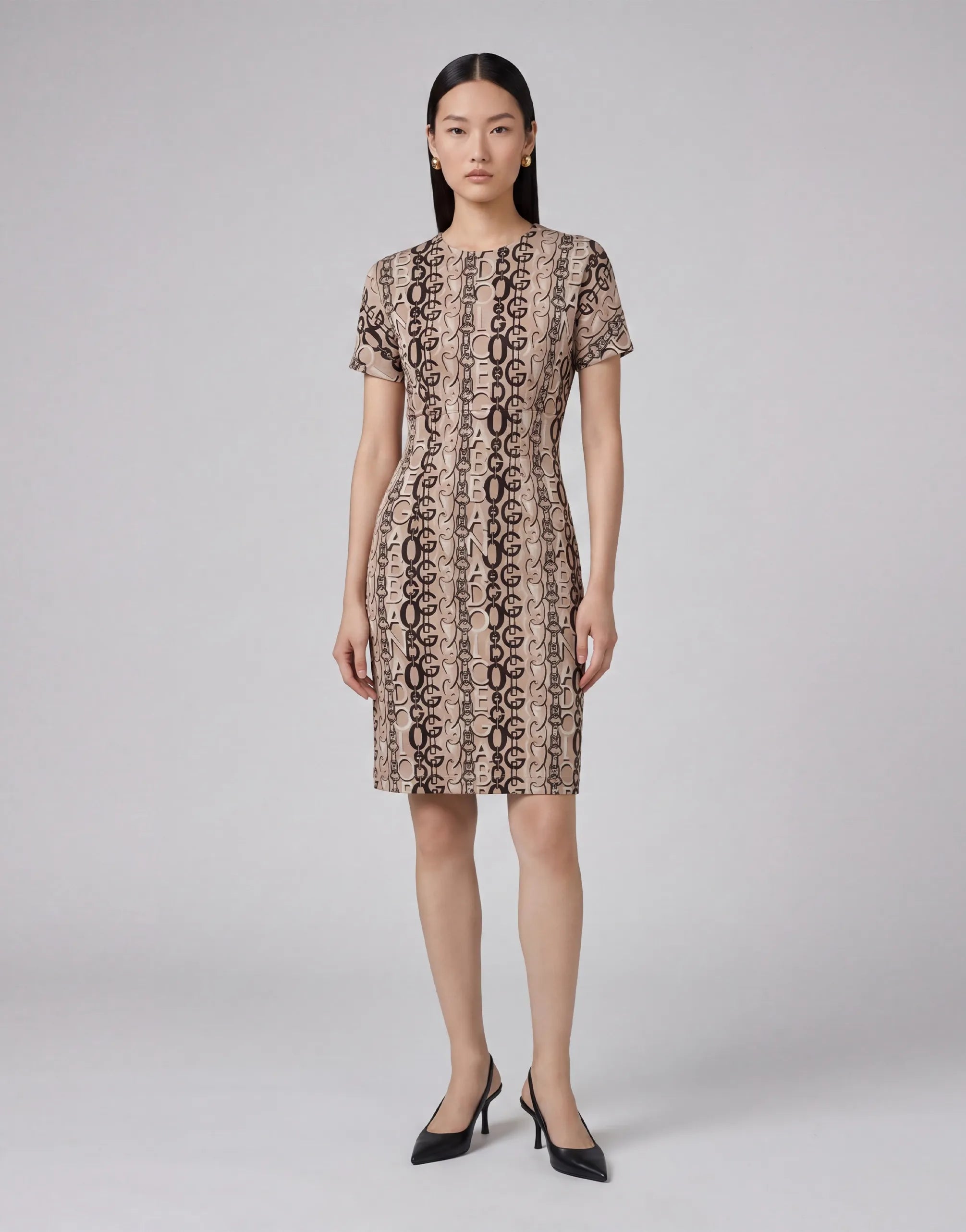 Dolce & Gabbana DG Chain Monogram Short-Sleeve Fitted Dress