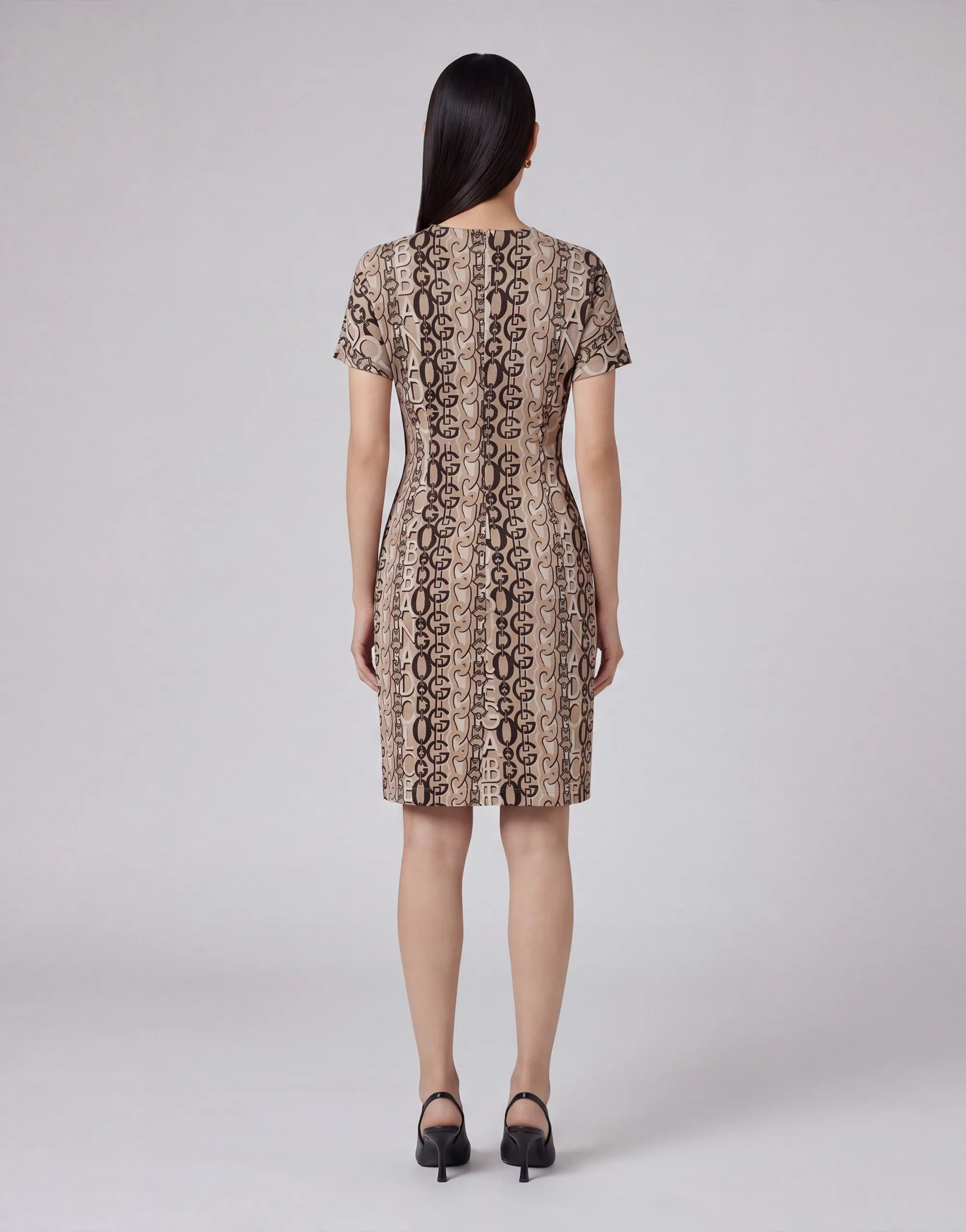 Dolce & Gabbana DG Chain Monogram Short-Sleeve Fitted Dress