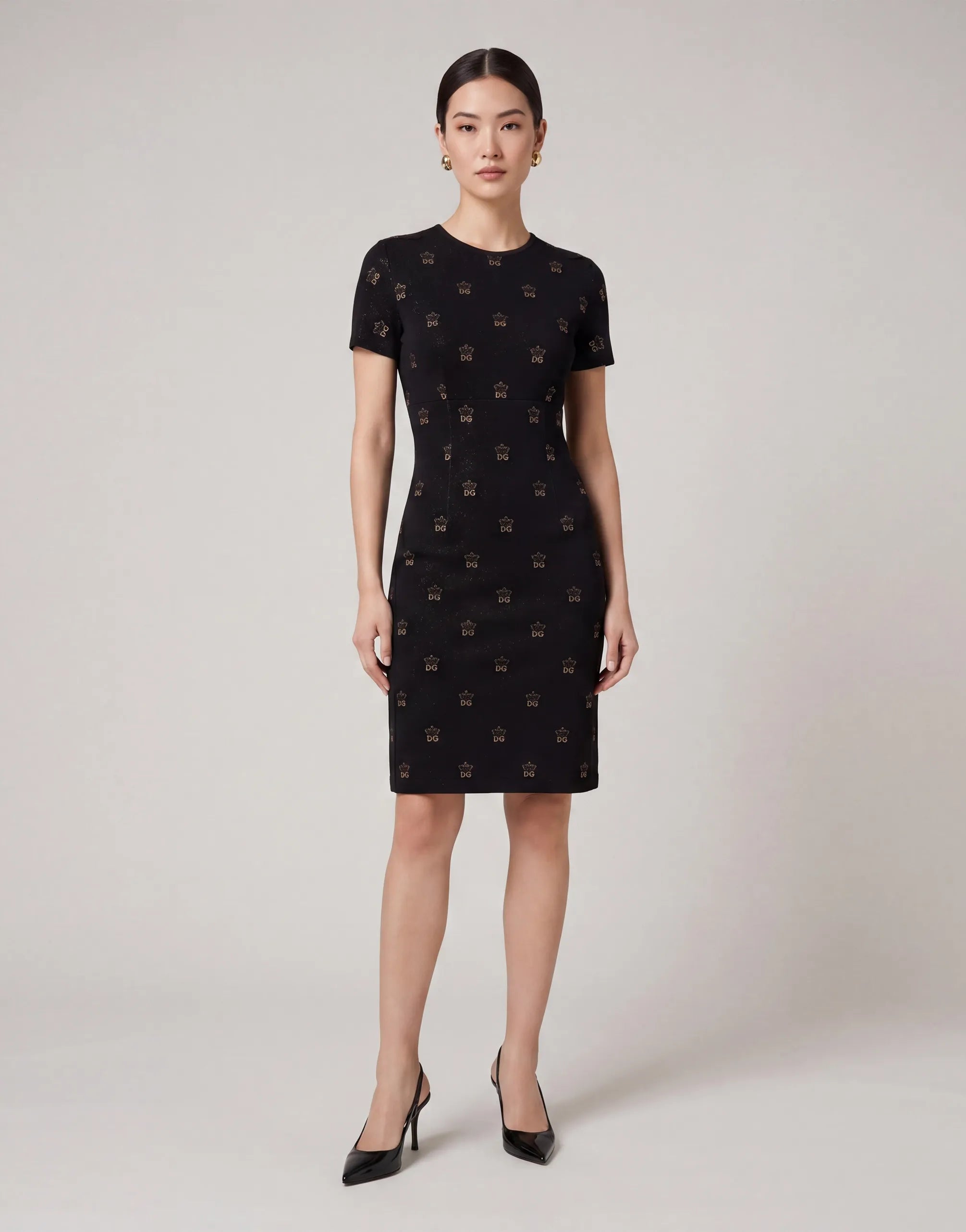 Dolce & Gabbana DG Crown Monogram Short-Sleeve Knit Dress