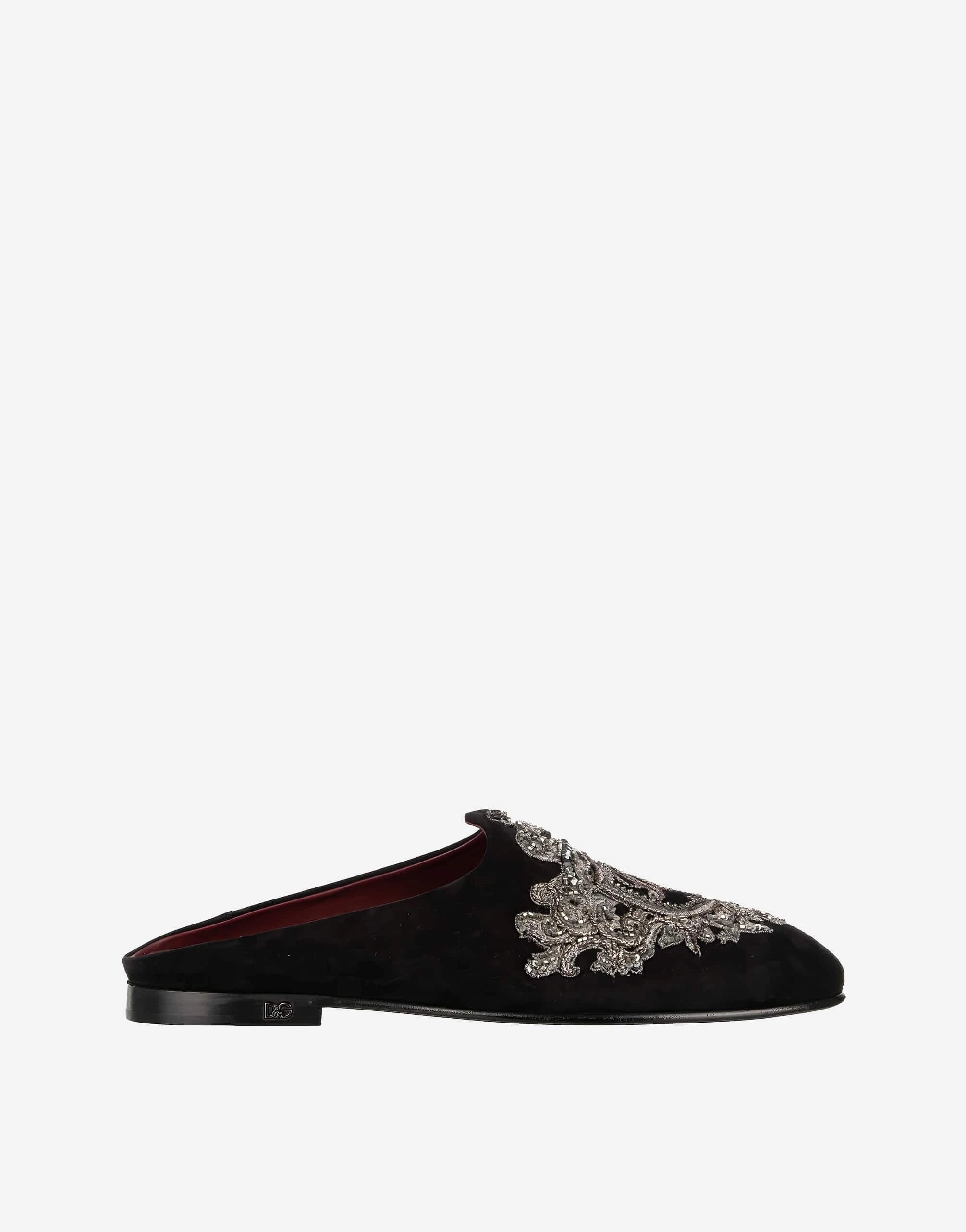 Dolce & Gabbana DG Crown Velvet Slippers