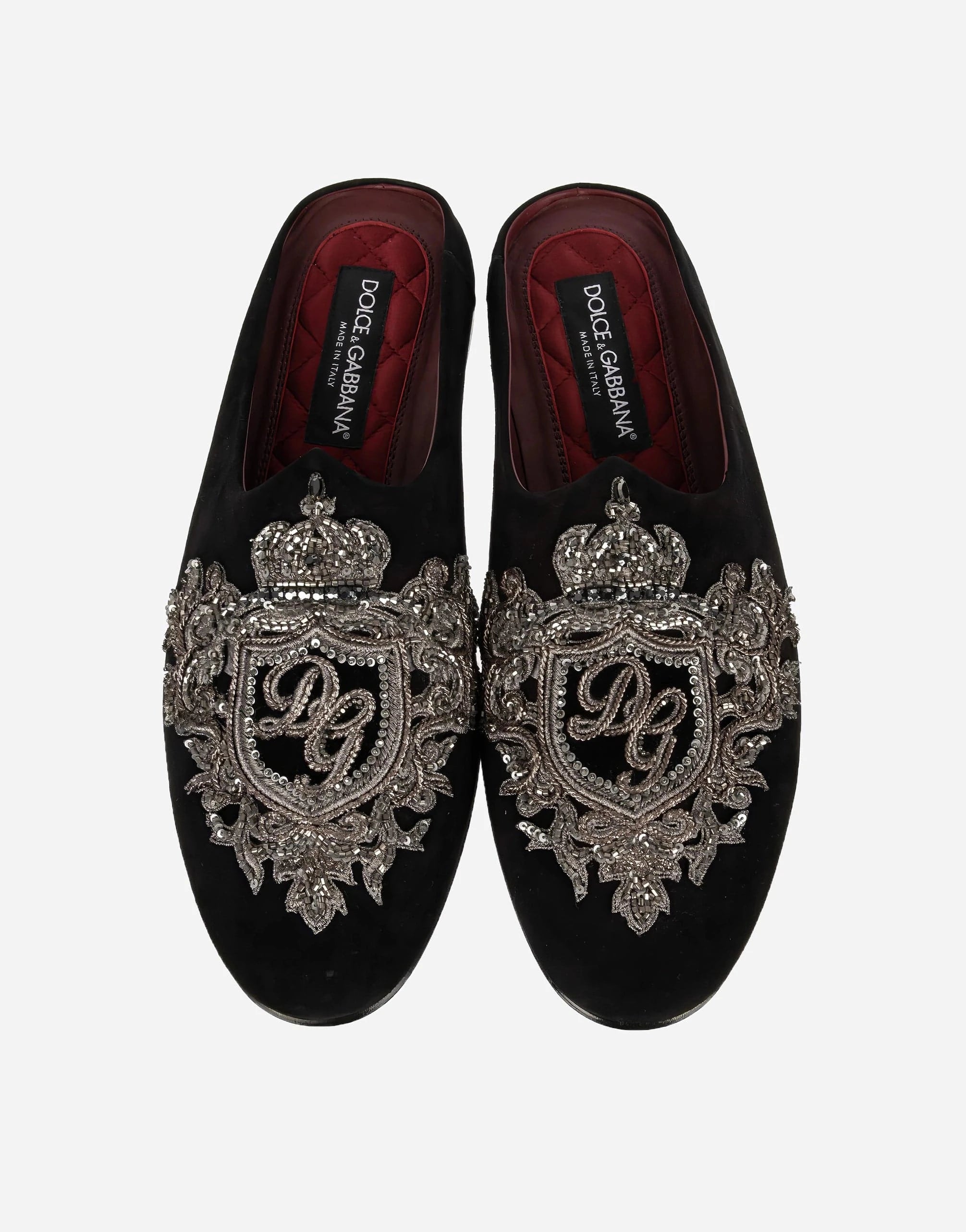 Dolce & Gabbana DG Crown Velvet Slippers