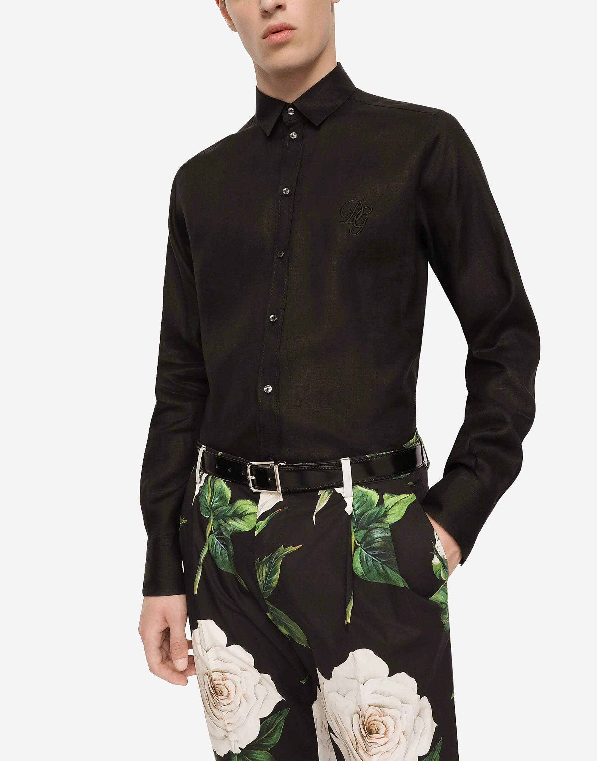 Dolce & Gabbana Dolce & Gabbana DG Embroidery Linen Martini-Fit Shirt