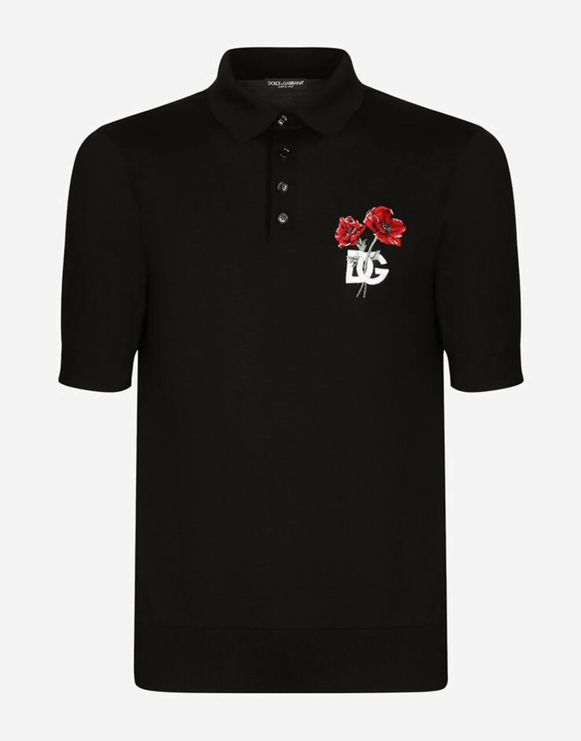 Dolce & Gabbana DG Floral Embroidery Wool Polo Shirt