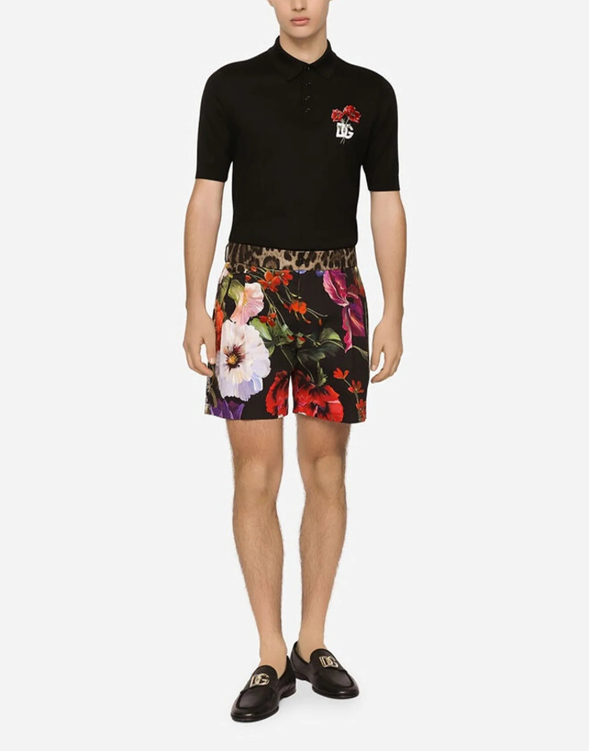 Dolce & Gabbana DG Floral Embroidery Wool Polo Shirt
