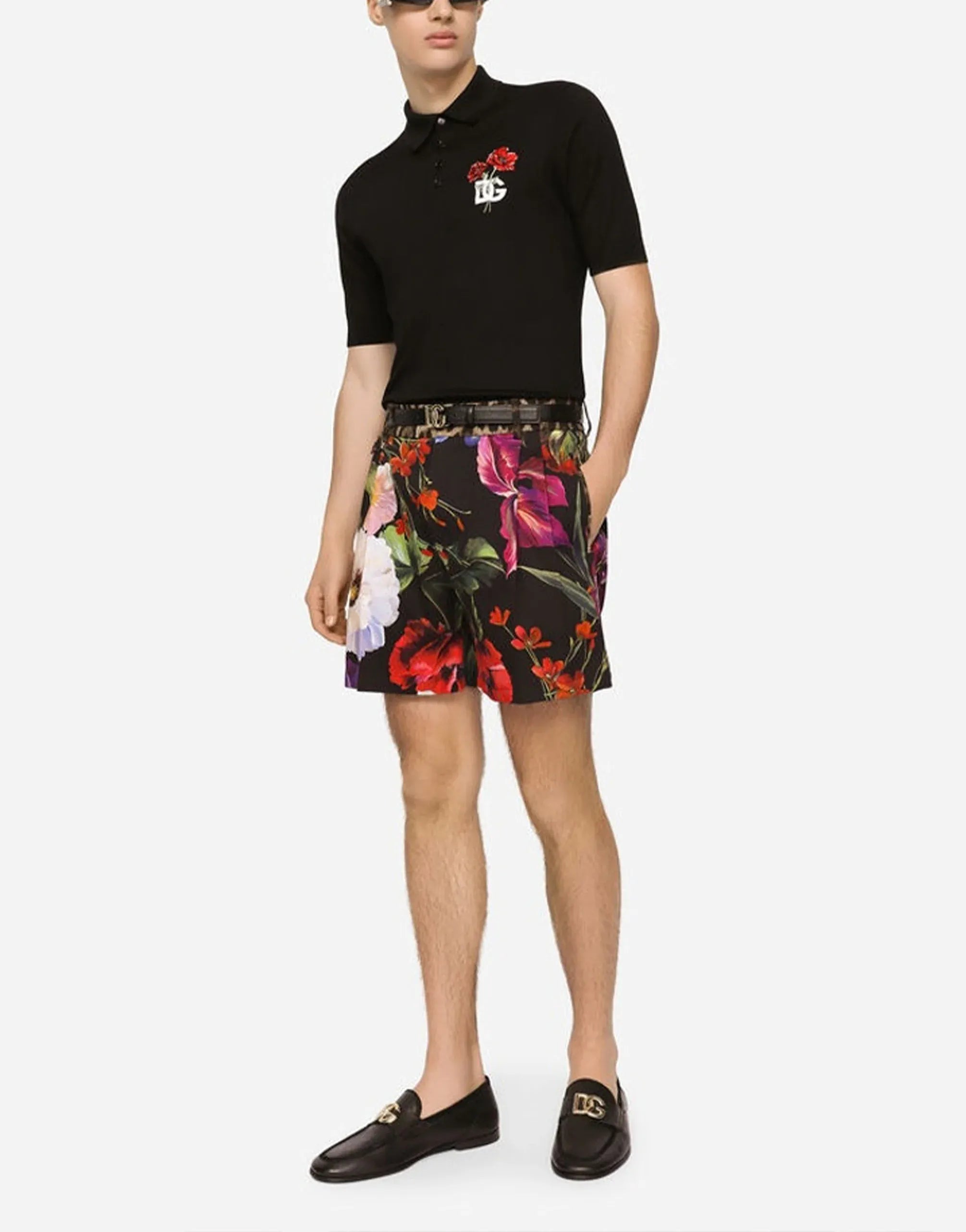 Dolce & Gabbana DG Floral Embroidery Wool Polo Shirt
