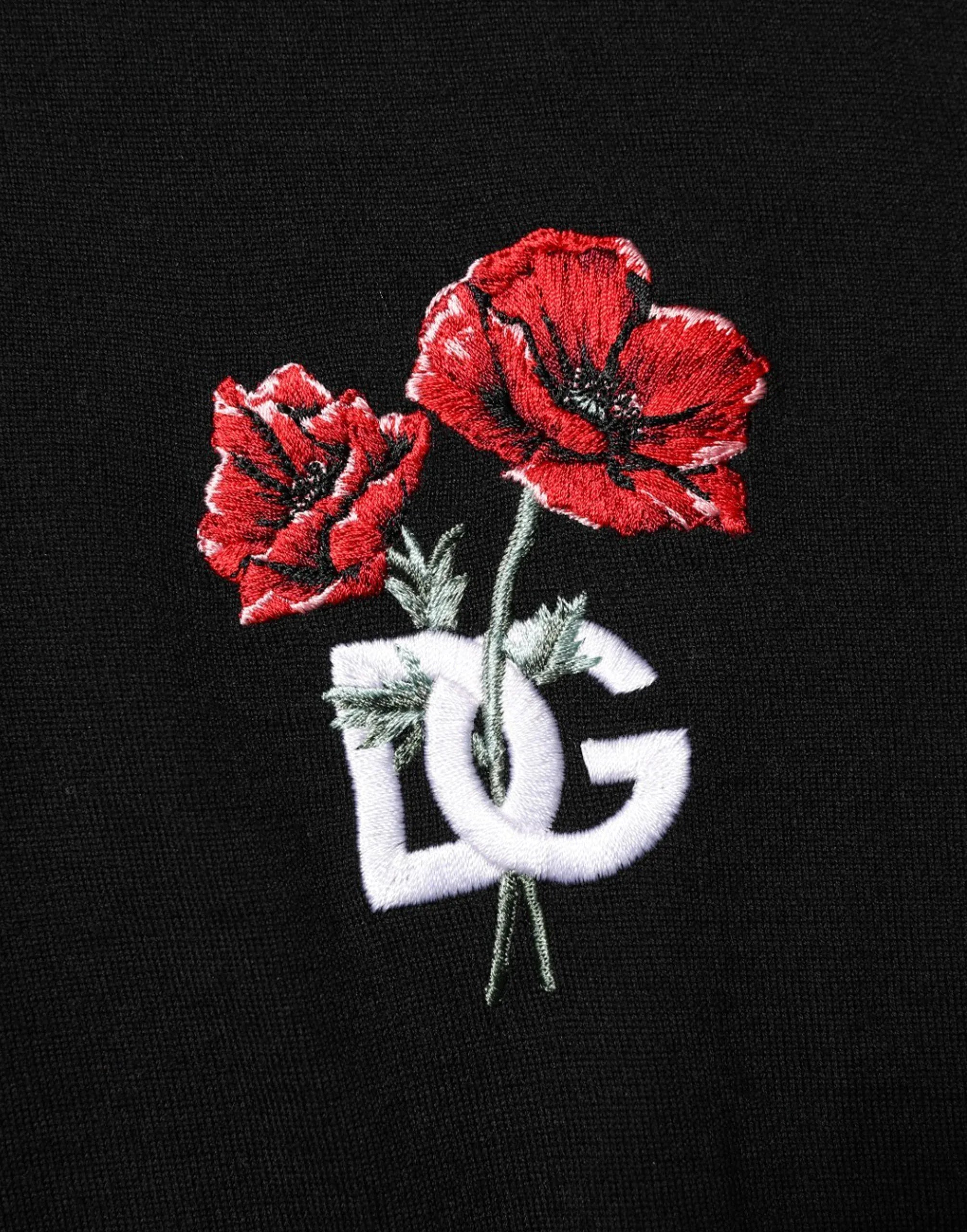 Dolce & Gabbana DG Floral Embroidery Wool Polo Shirt