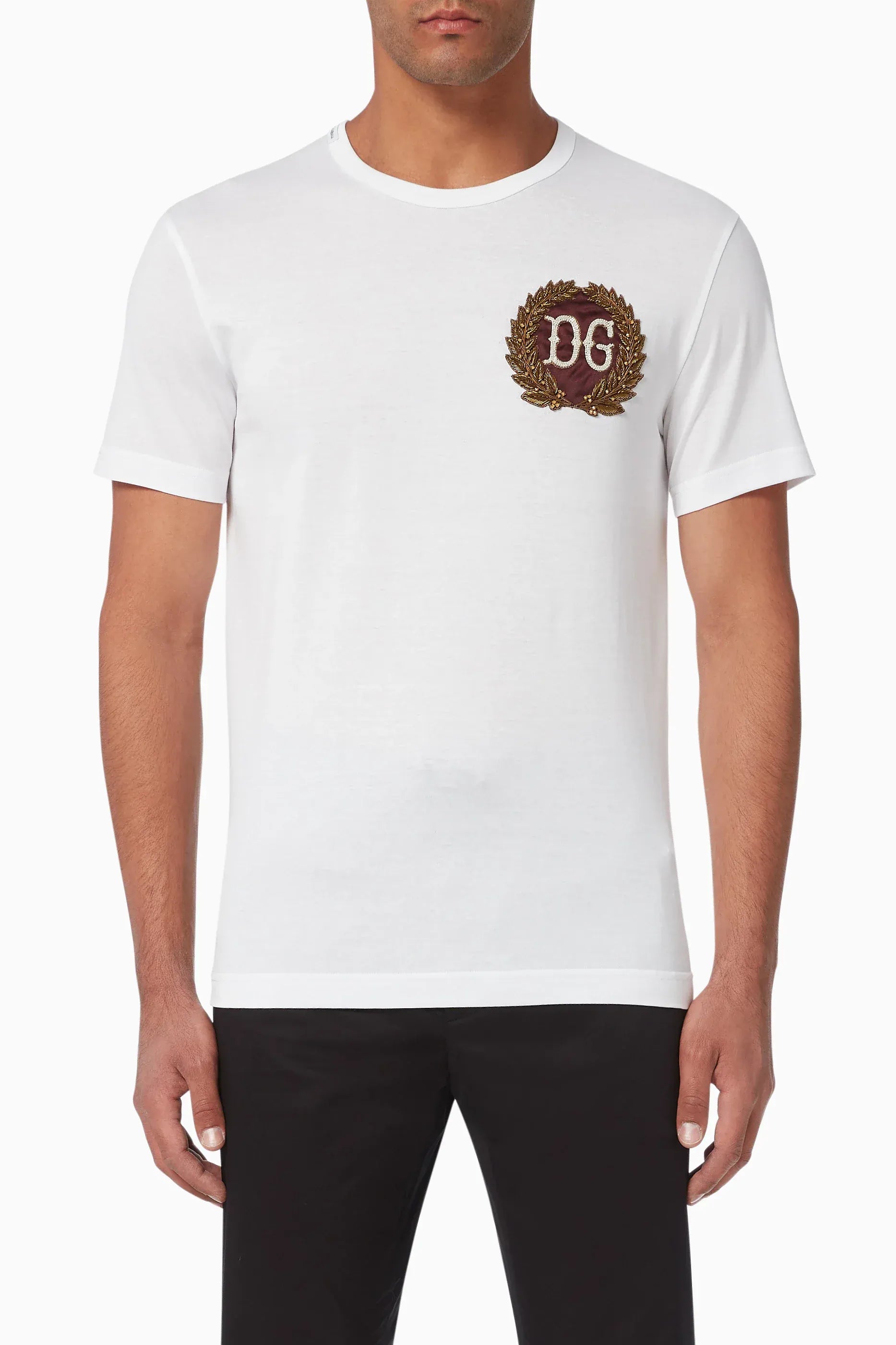 Dolce & Gabbana DG Leaf Embroidery Cotton T-Shirt