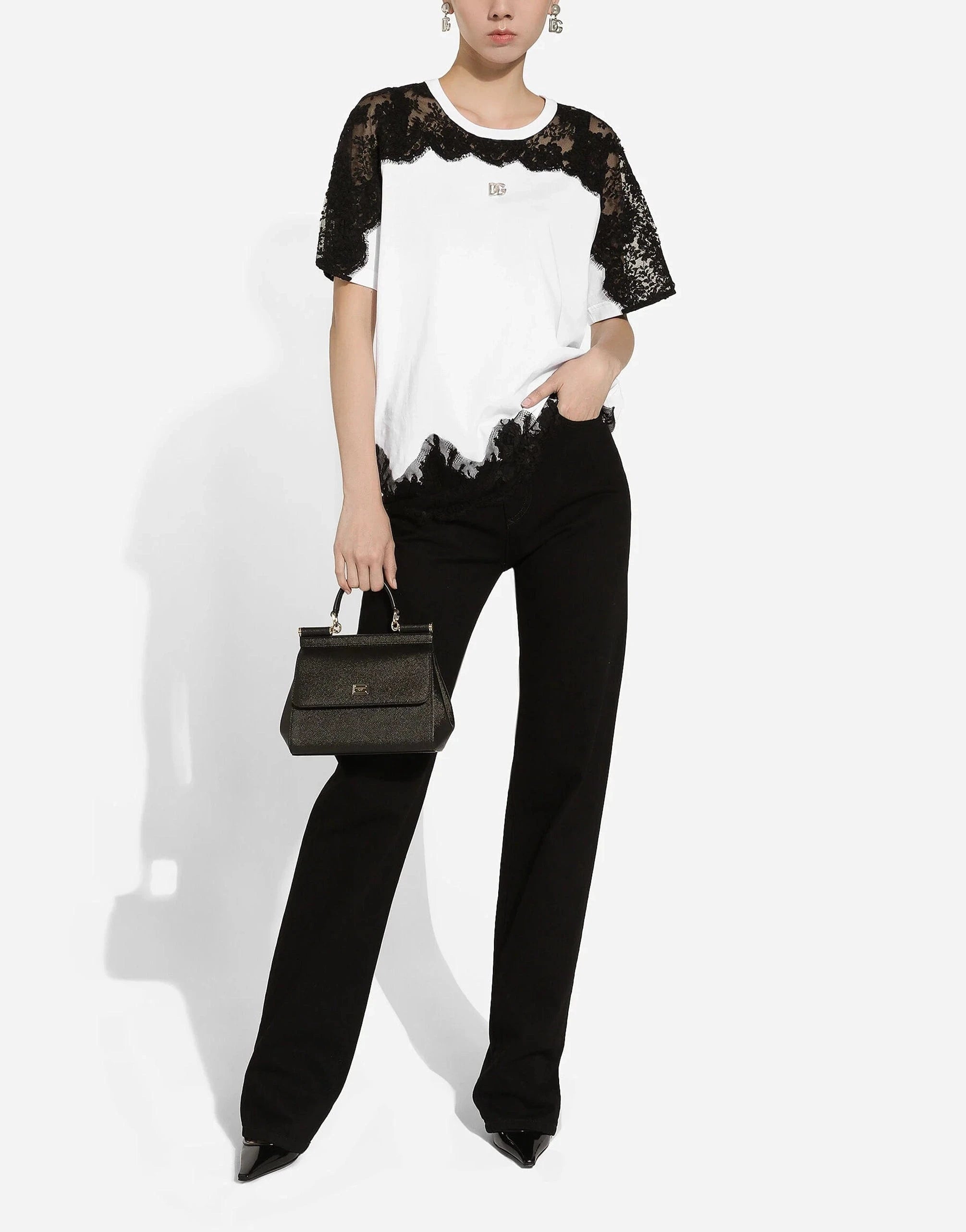 Dolce & Gabbana DG Logo Lace Inserts Jersey T-Shirt