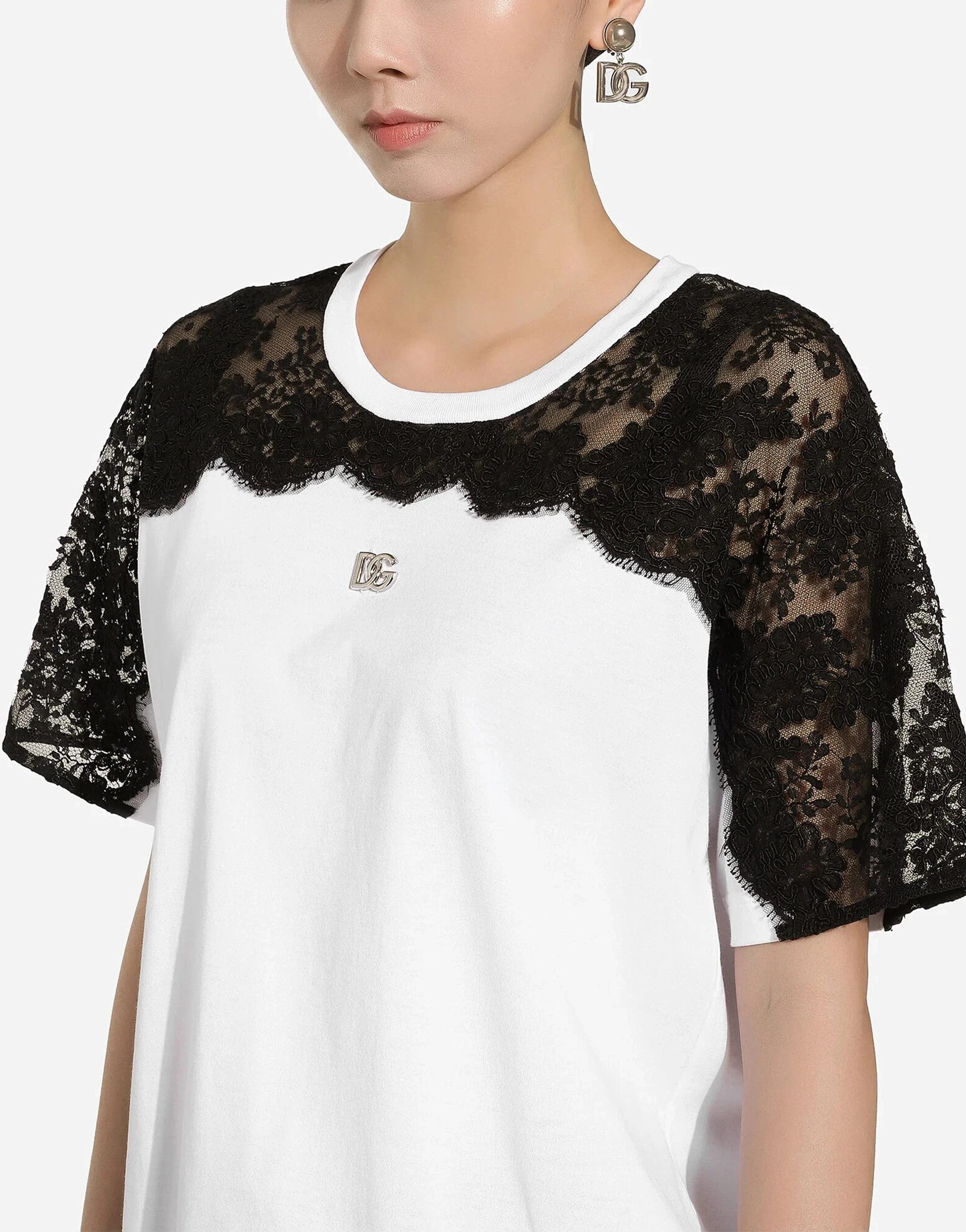 Dolce & Gabbana DG Logo Lace Inserts Jersey T-Shirt