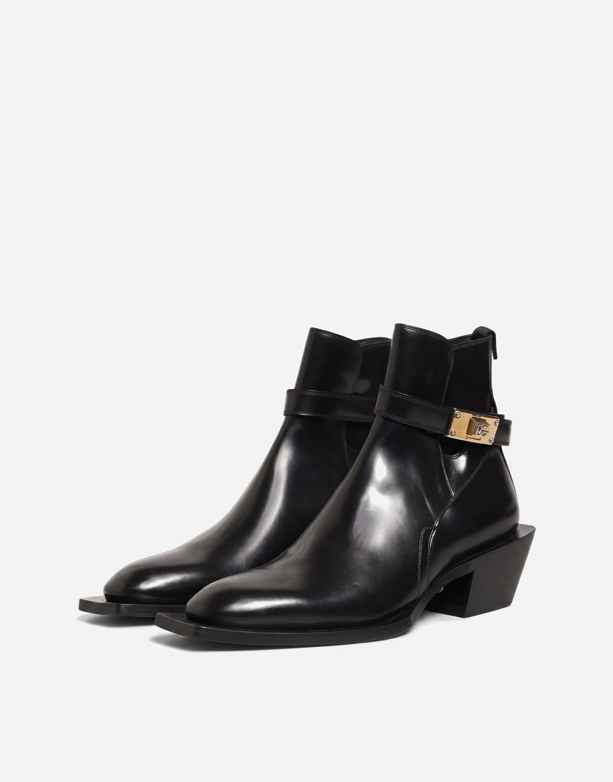 Dolce & Gabbana Dolce & Gabbana DG Logo Plaque Leather Harness Ankle Boots