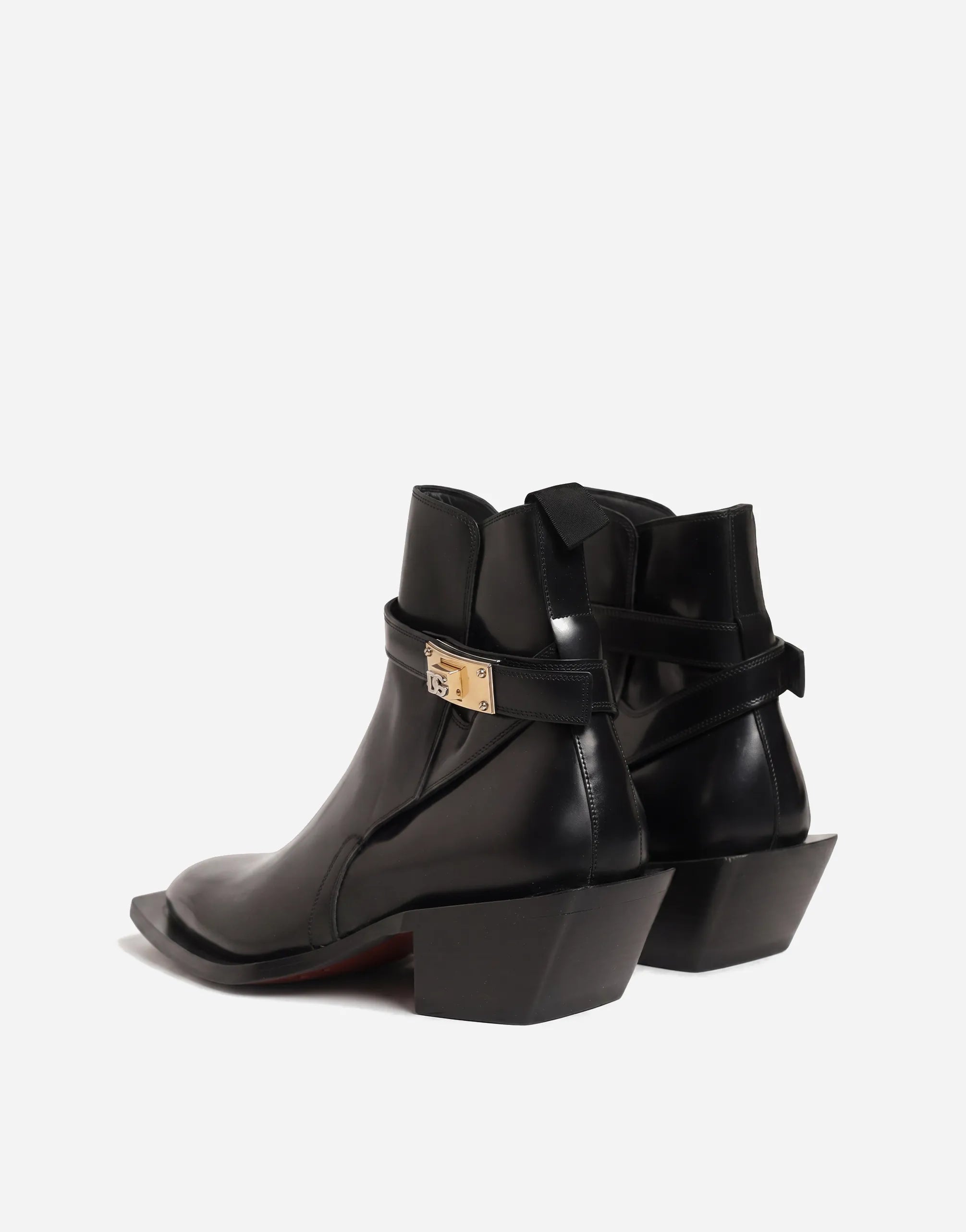 Dolce & Gabbana Dolce & Gabbana DG Logo Plaque Leather Harness Ankle Boots