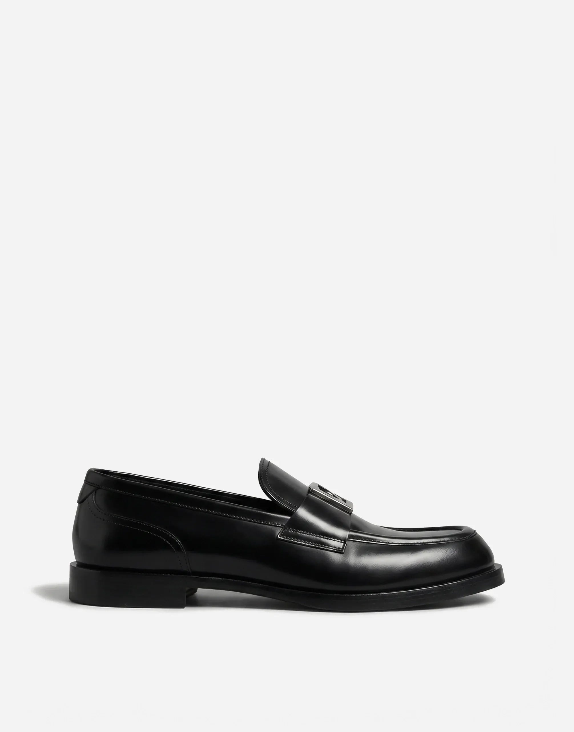 Dolce & Gabbana DG Logo Plaque Polished Leather Loafers