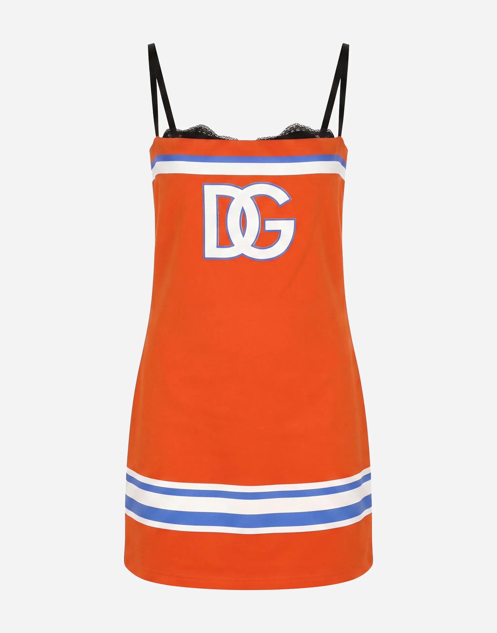 Dolce & Gabbana DG Logo Slip Mini Dress with Contrast Stripes
