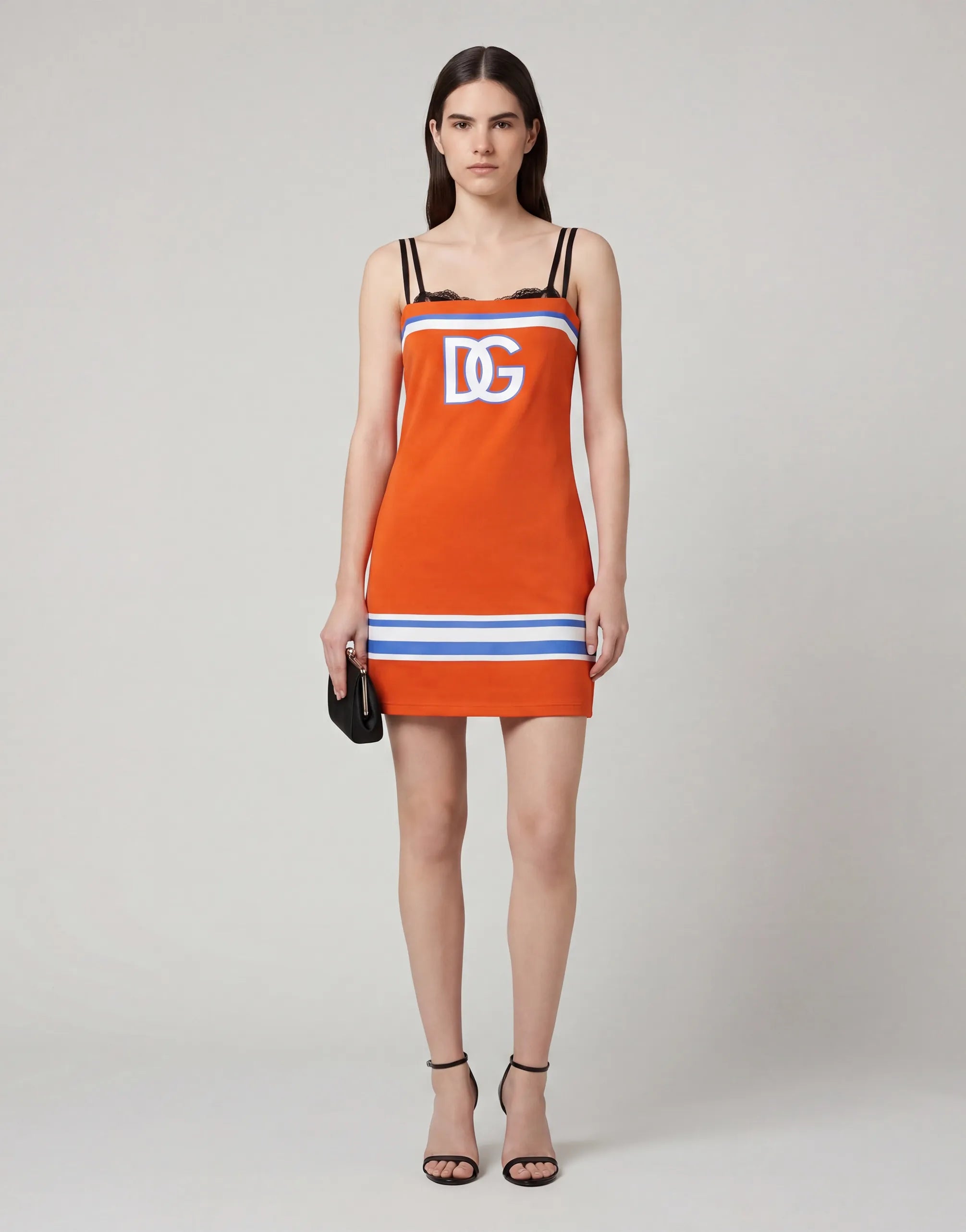 Dolce & Gabbana DG Logo Slip Mini Dress with Contrast Stripes - alternate view