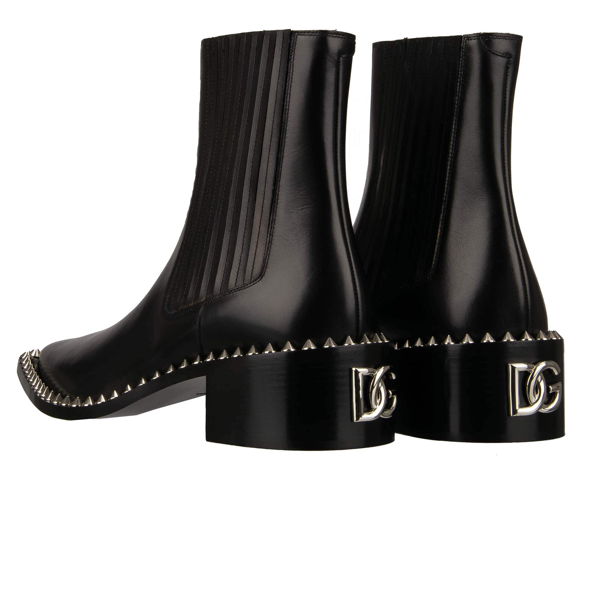 Dolce & Gabbana DG Metal Logo Studs Leather Boots