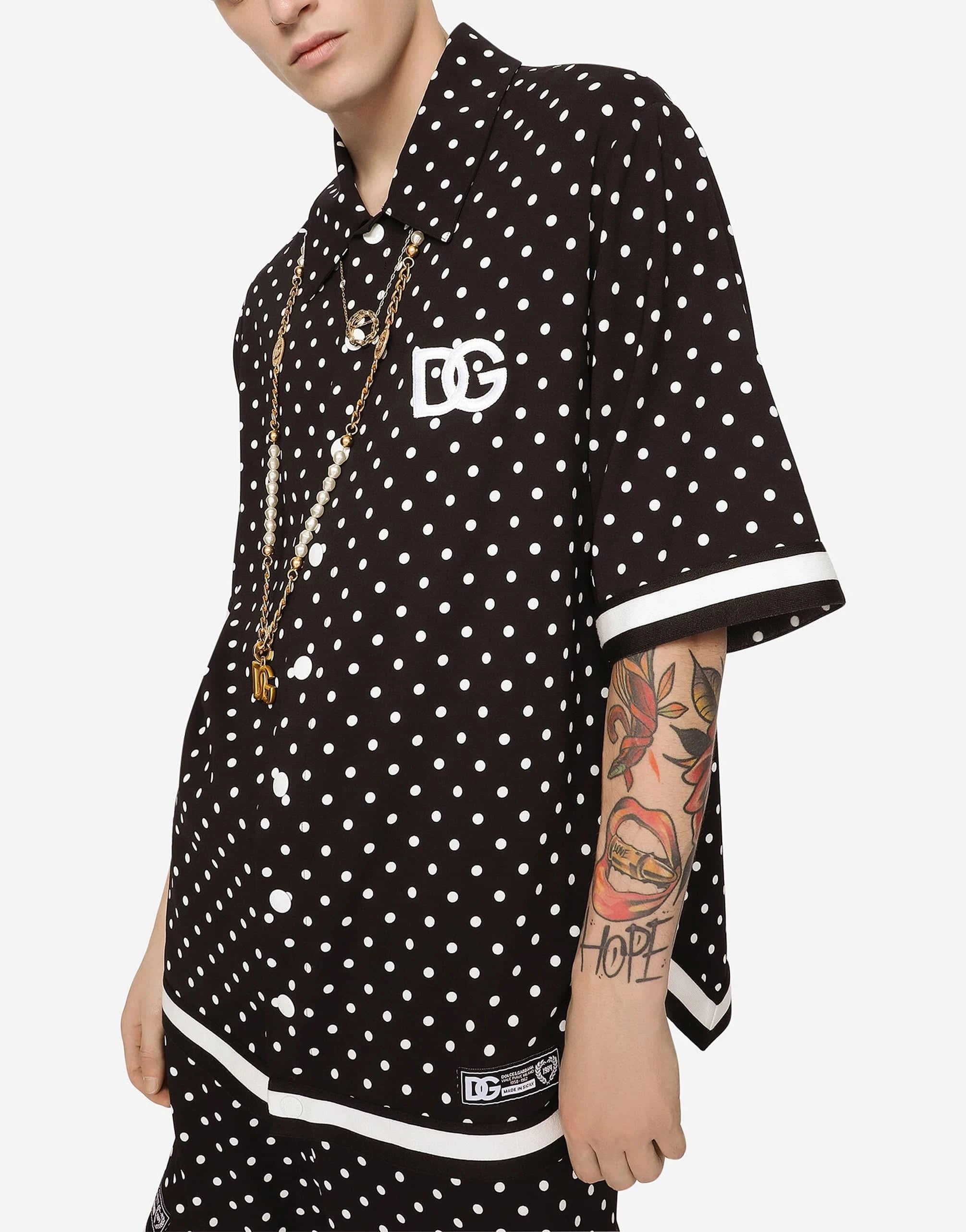 Dolce & Gabbana DG Patch Polka-Dot Print Oversized Shirt