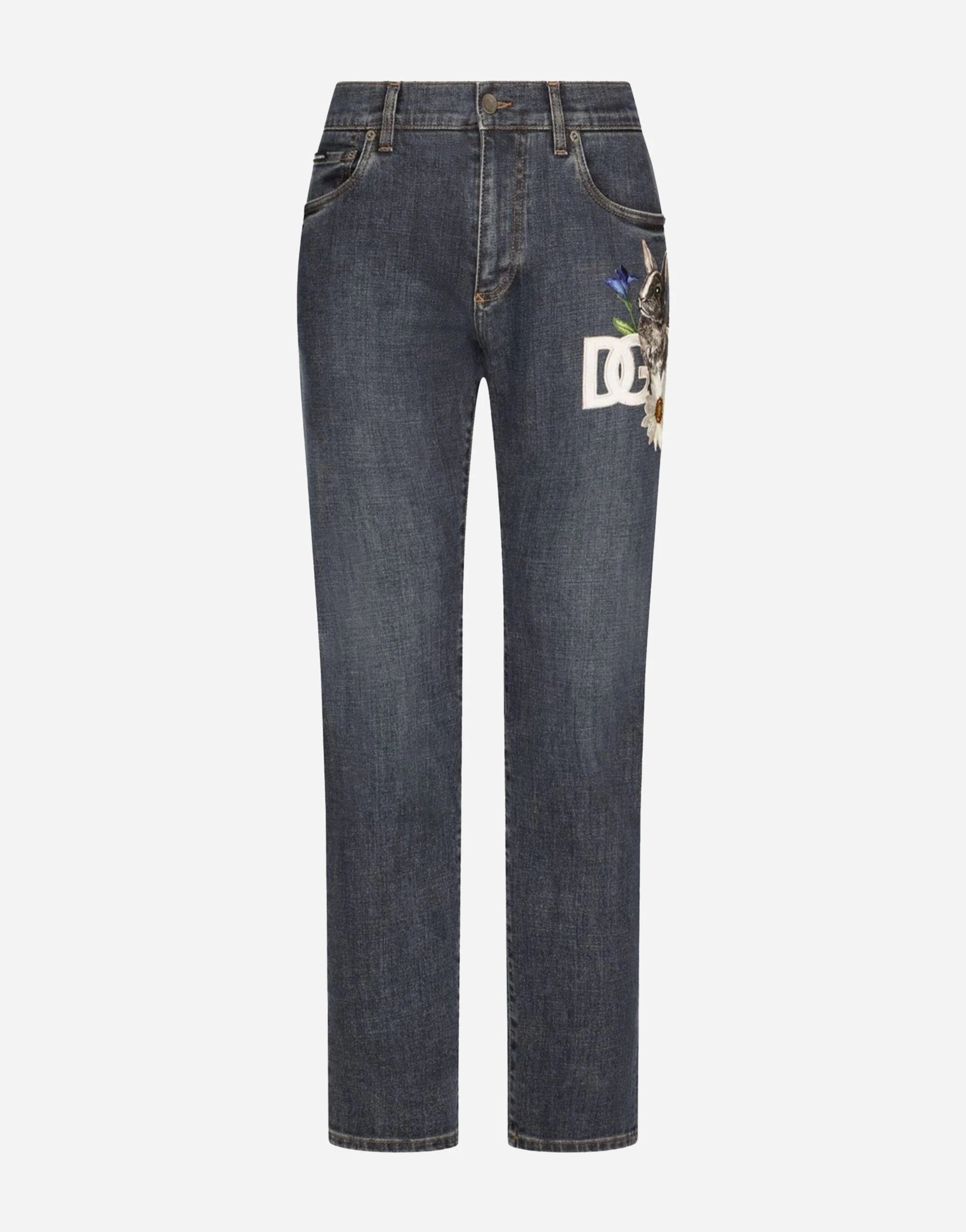 Dolce & Gabbana DG Patch Slim-Fit Stretch Denim Jeans