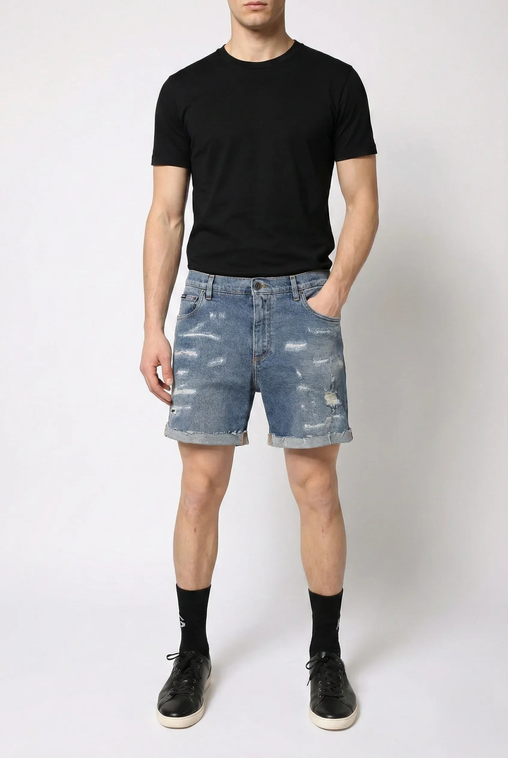 Dolce & Gabbana Distressed Cotton Denim Shorts