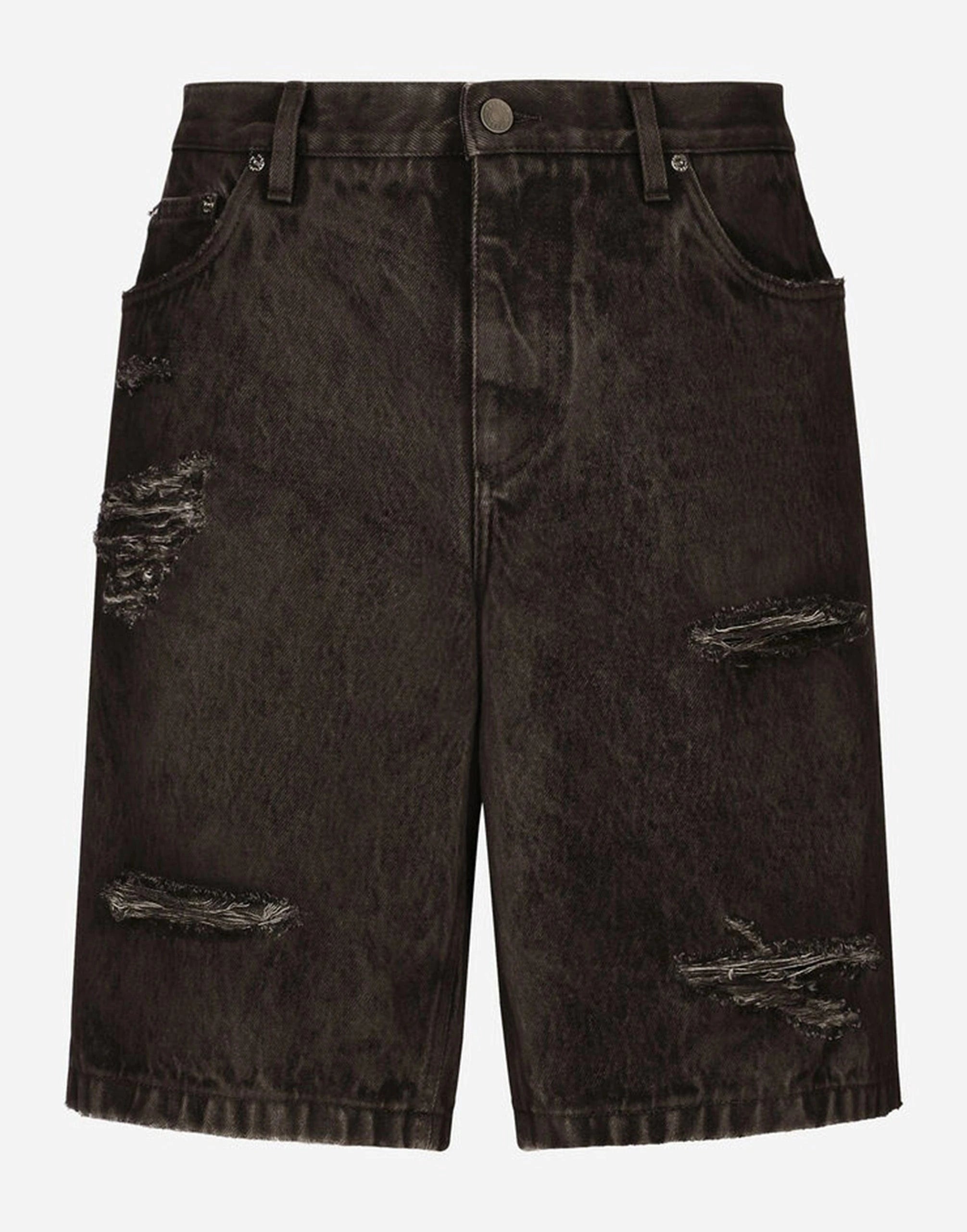 Dolce & Gabbana Distressed Washed Denim Bermuda Shorts
