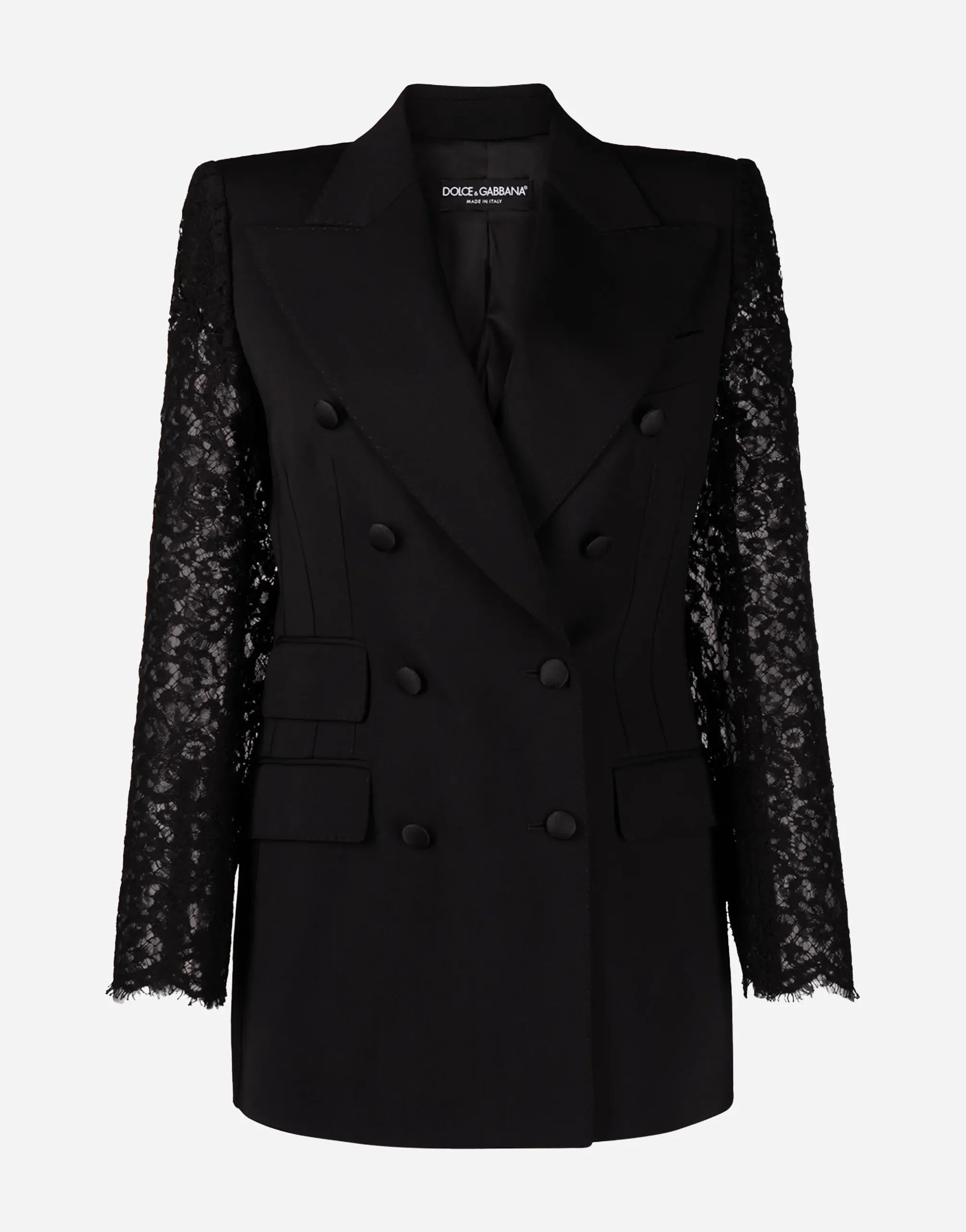 Dolce & Gabbana Double-Breasted Lace-Sleeve Blazer