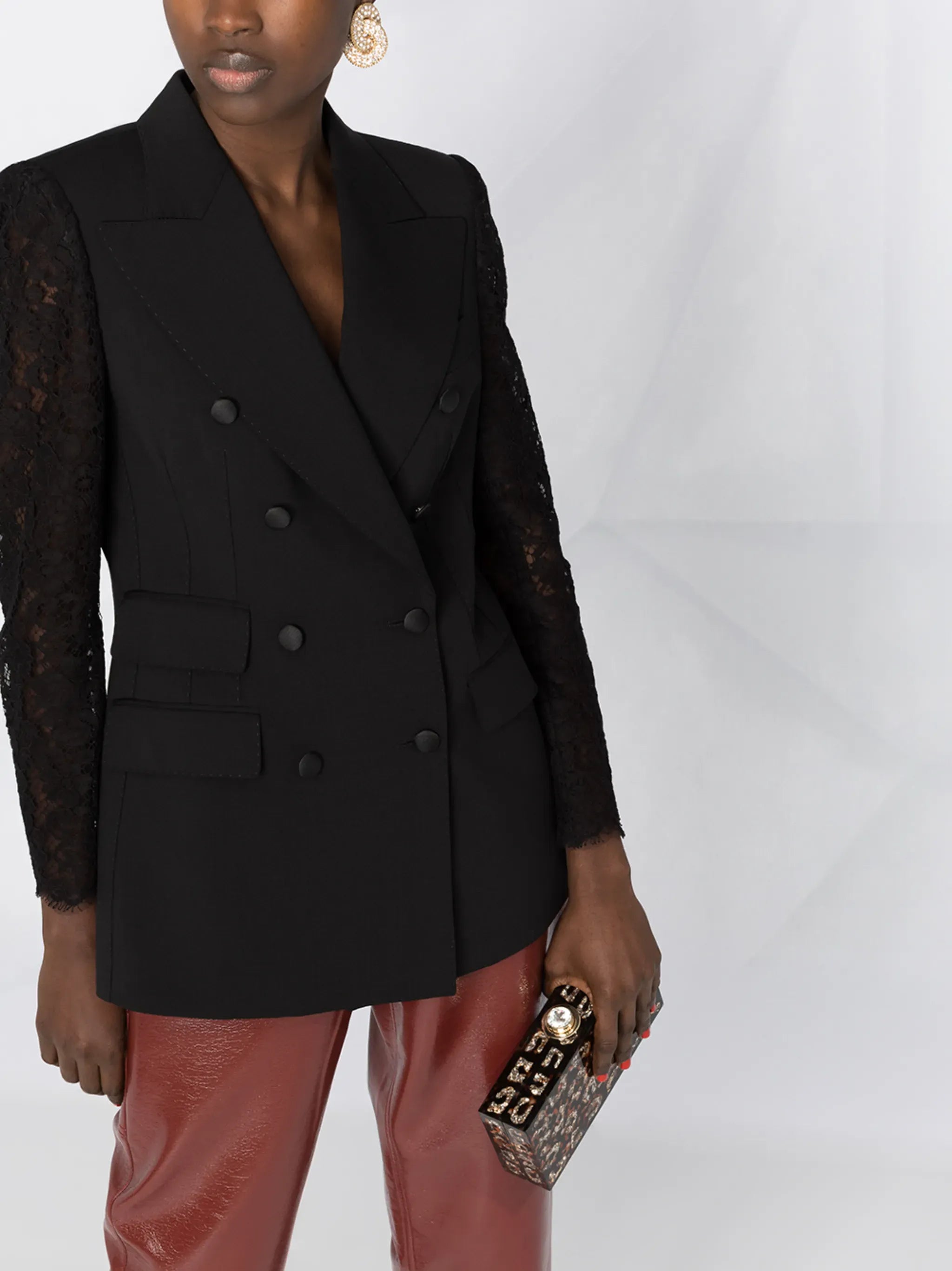 Dolce & Gabbana Double-Breasted Lace-Sleeve Blazer