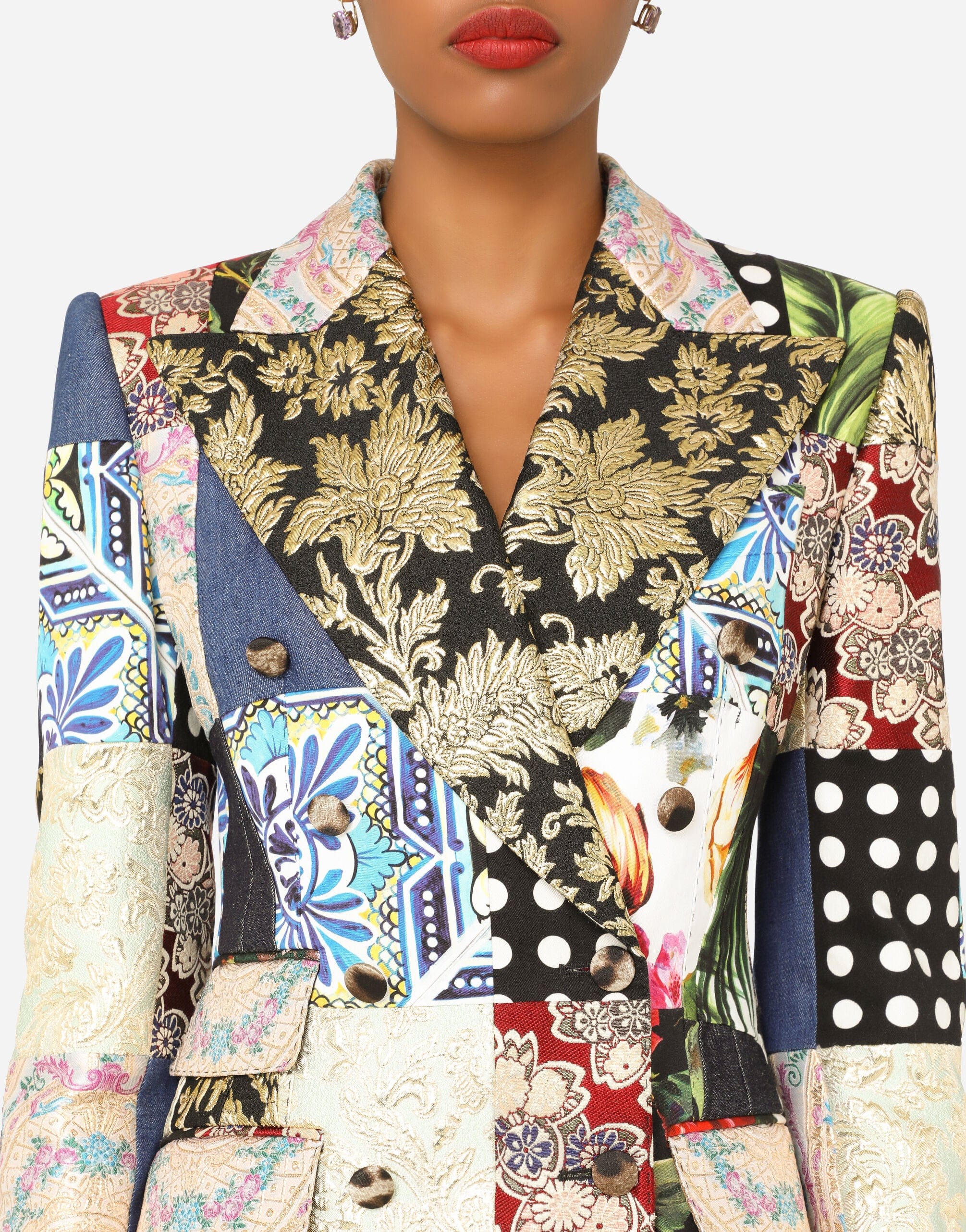 Dolce & Gabbana Double-Breasted Patchwork Jacquard Blazer