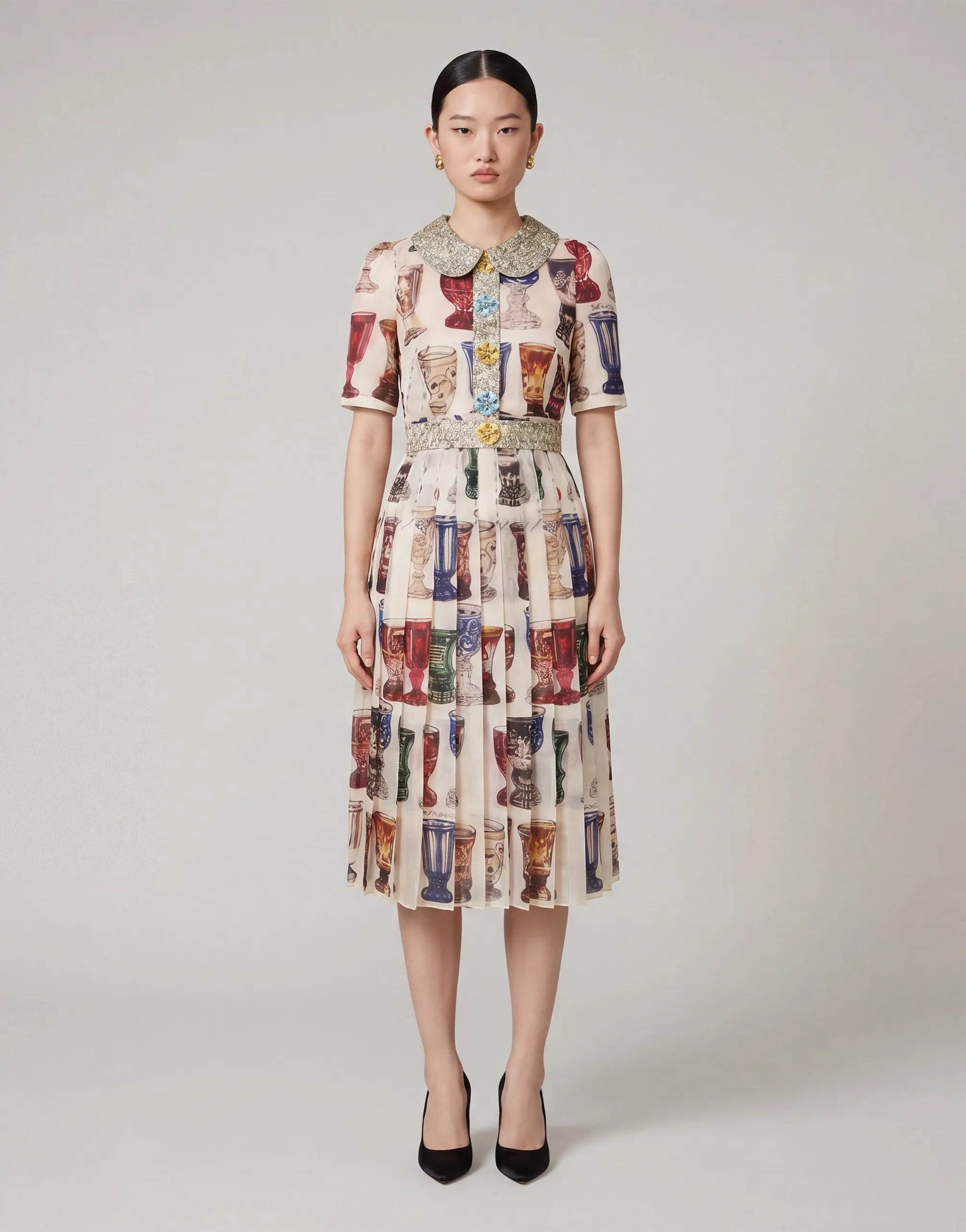 Dolce & Gabbana Embellished Collar Goblet Print Dress - alternate view