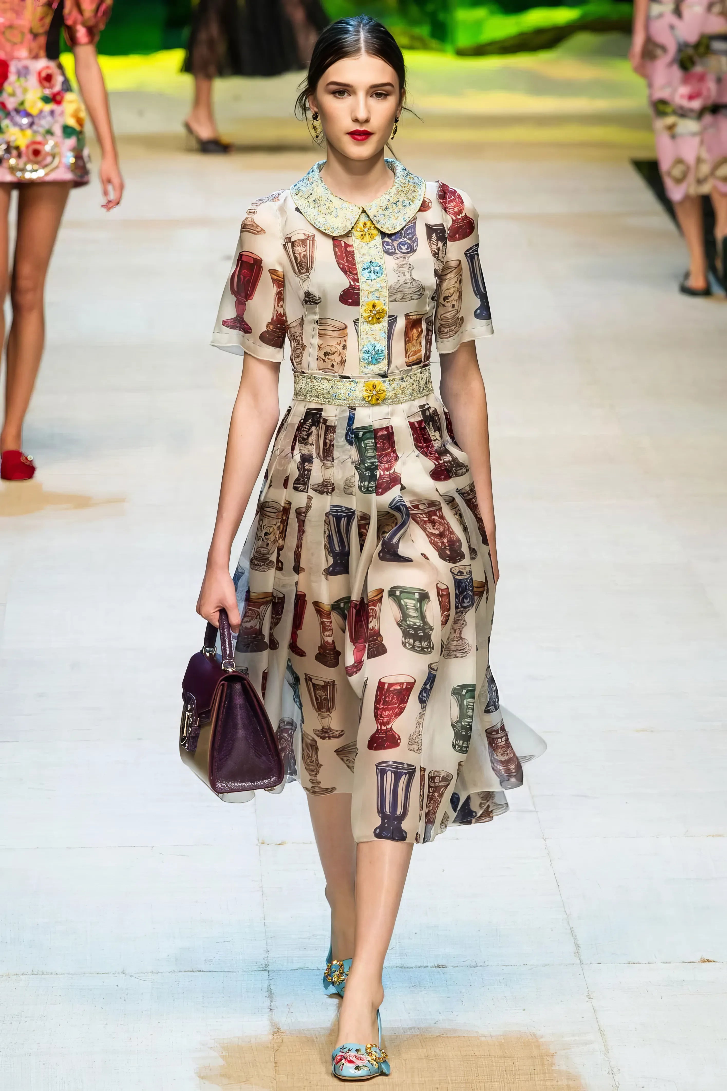 Dolce & Gabbana Embellished Collar Goblet Print Dress