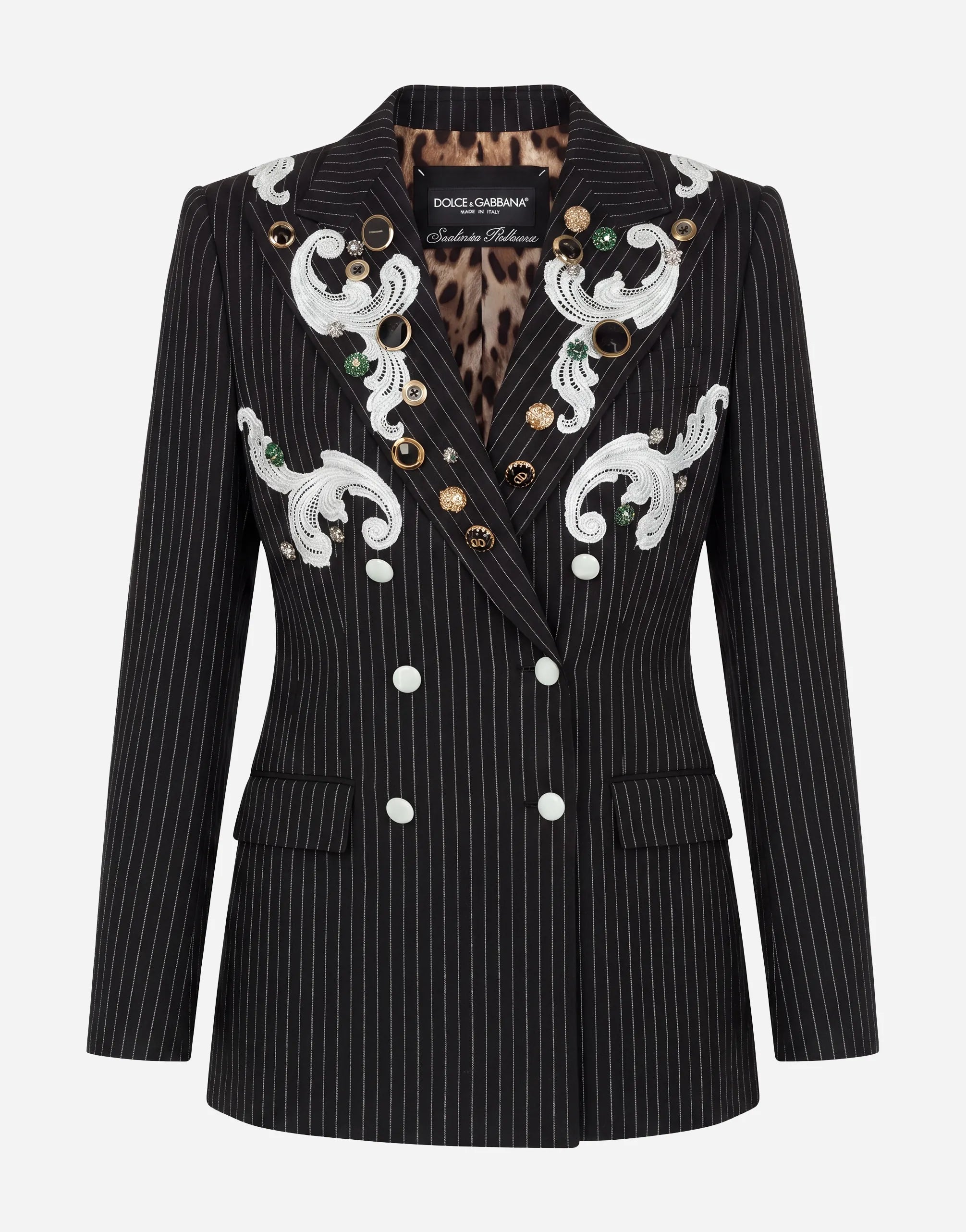 Dolce & Gabbana Embellished Pinstripe Double-Breasted Blazer