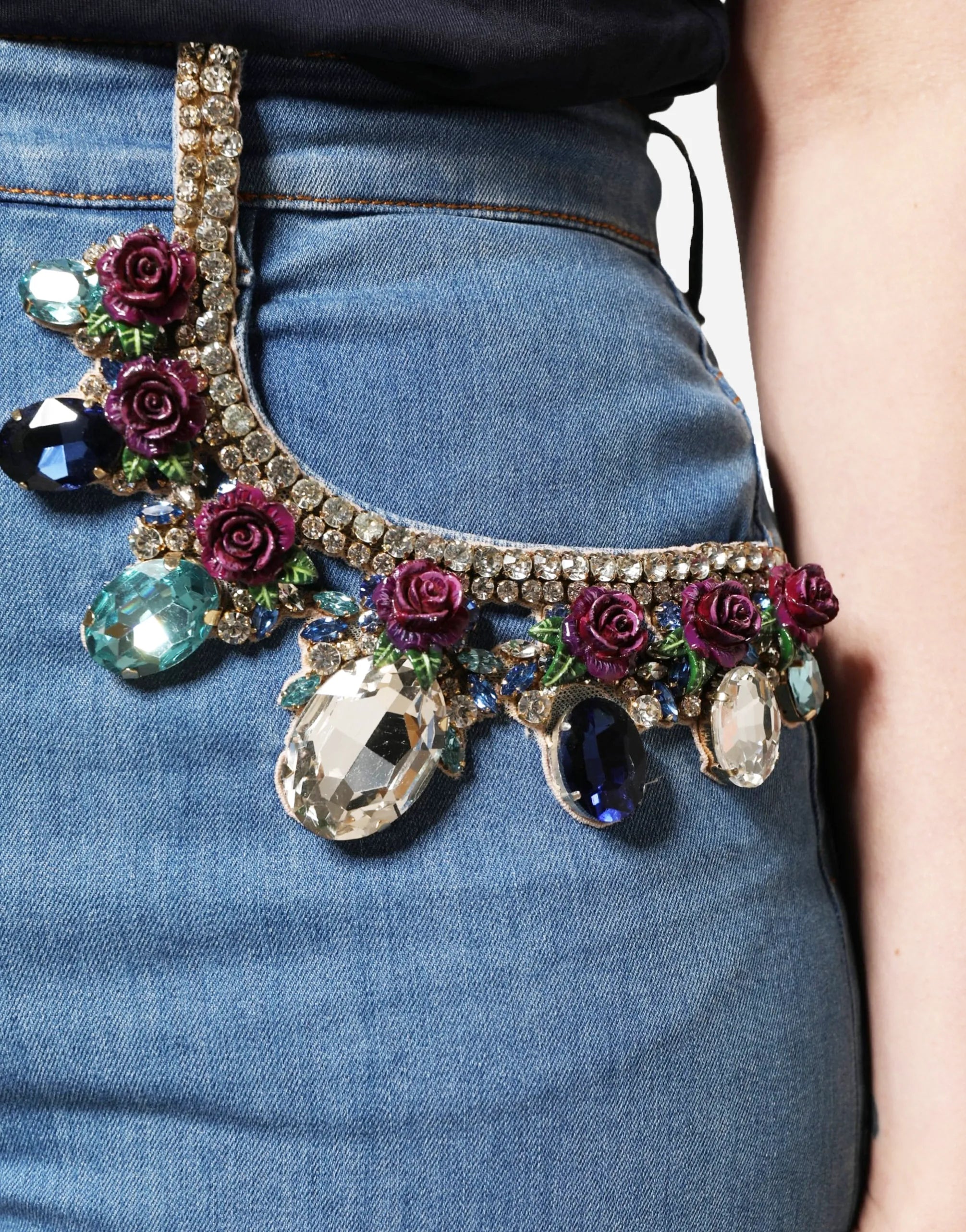 Dolce & Gabbana Embellished Wide-Leg Cropped Denim Jeans