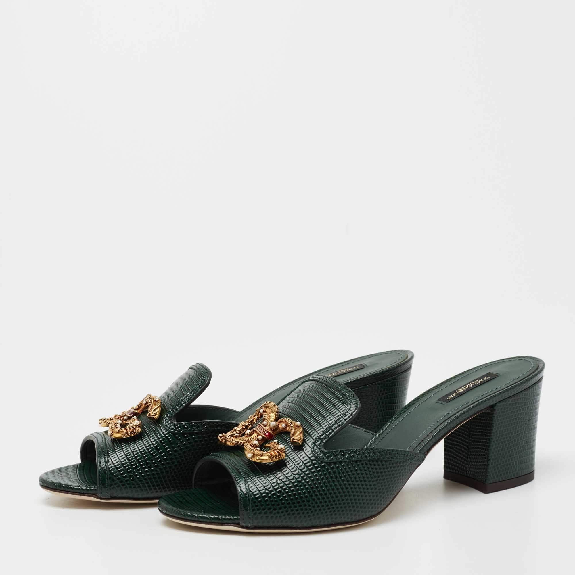 Dolce & Gabbana Embossed Lizard DG Amore Heeled Slides