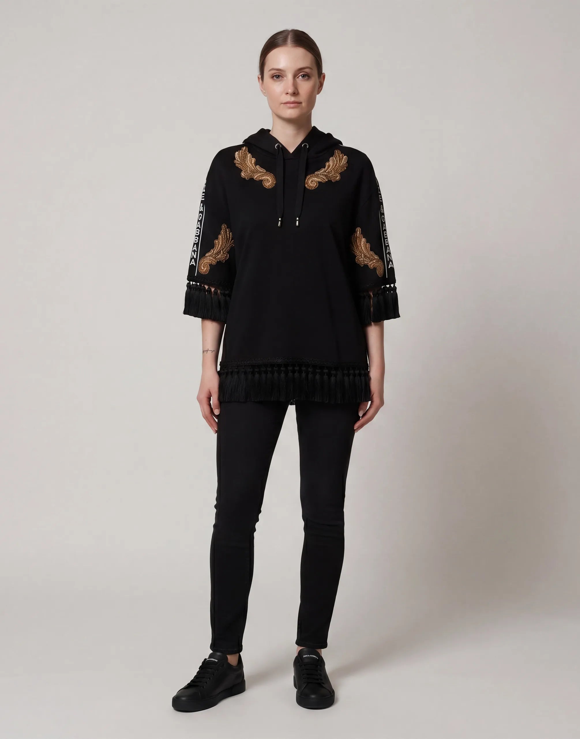 Moletom com capuz bordado e franjas - alternate view