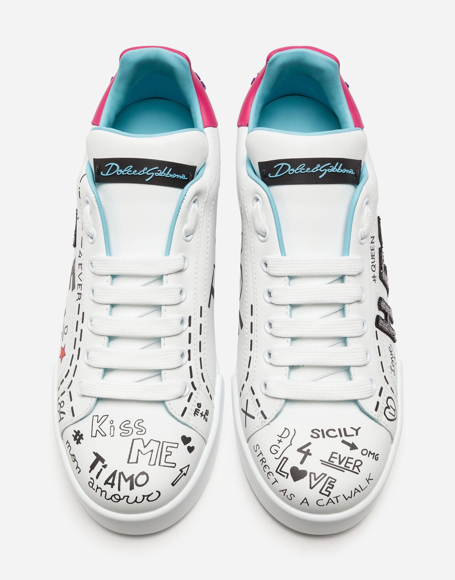 Dolce & Gabbana Embroidered Patch Leather Portofino Sneakers