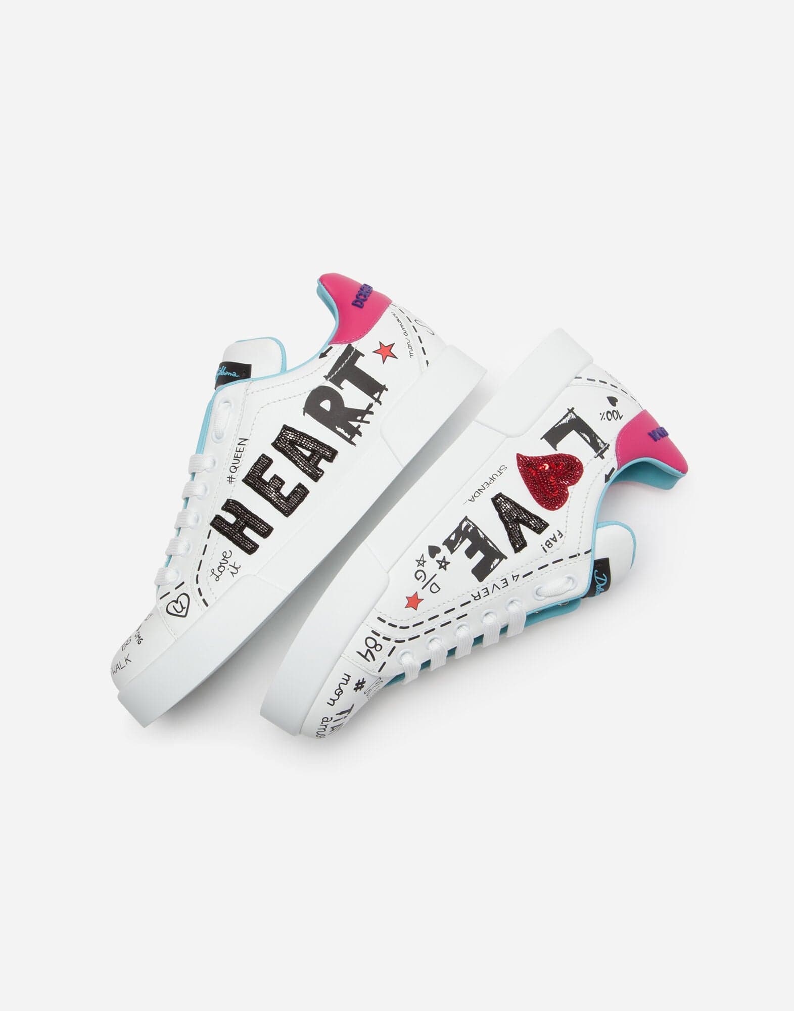 Dolce & Gabbana Embroidered Patch Leather Portofino Sneakers