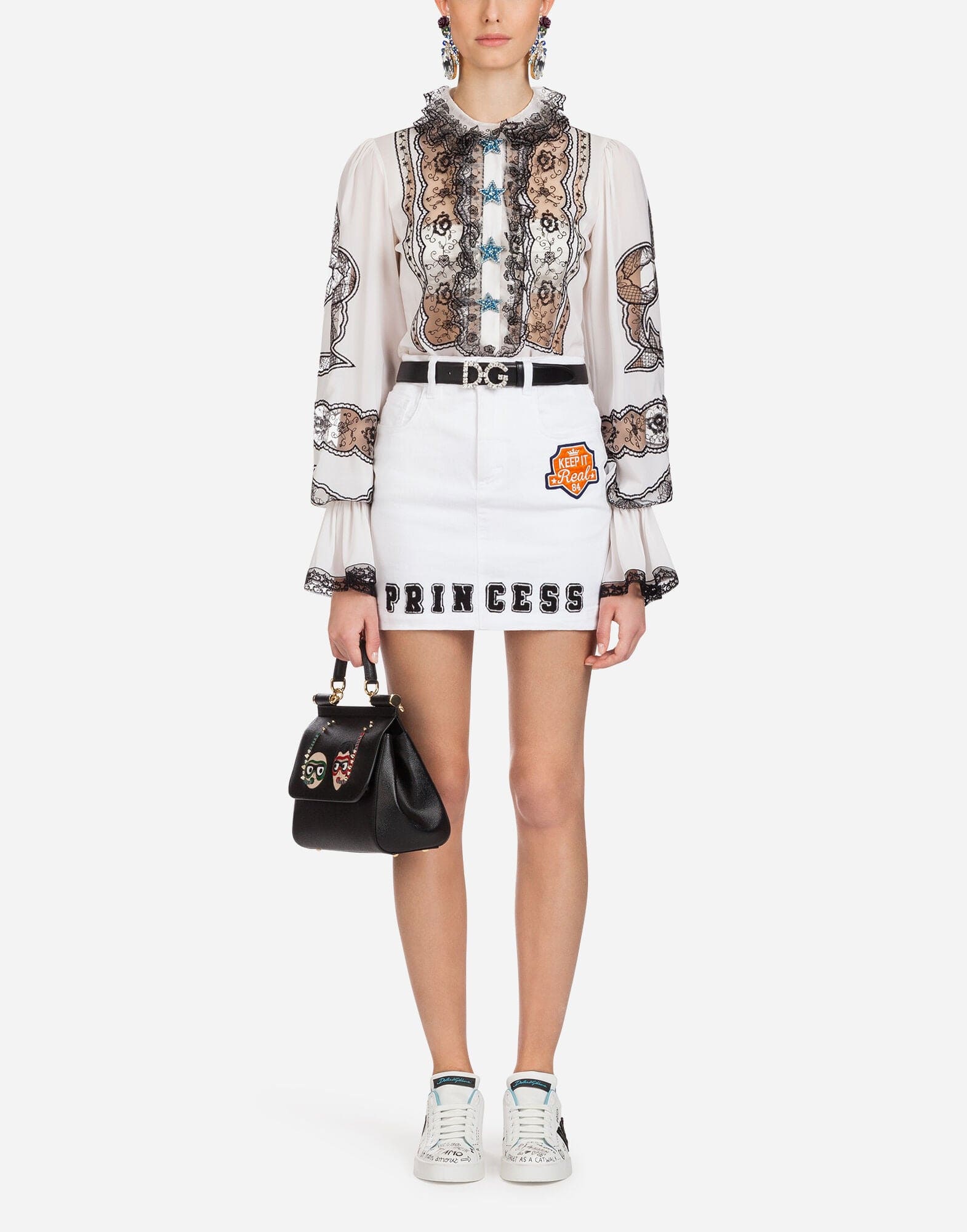 Dolce & Gabbana Embroidered Patch Leather Portofino Sneakers