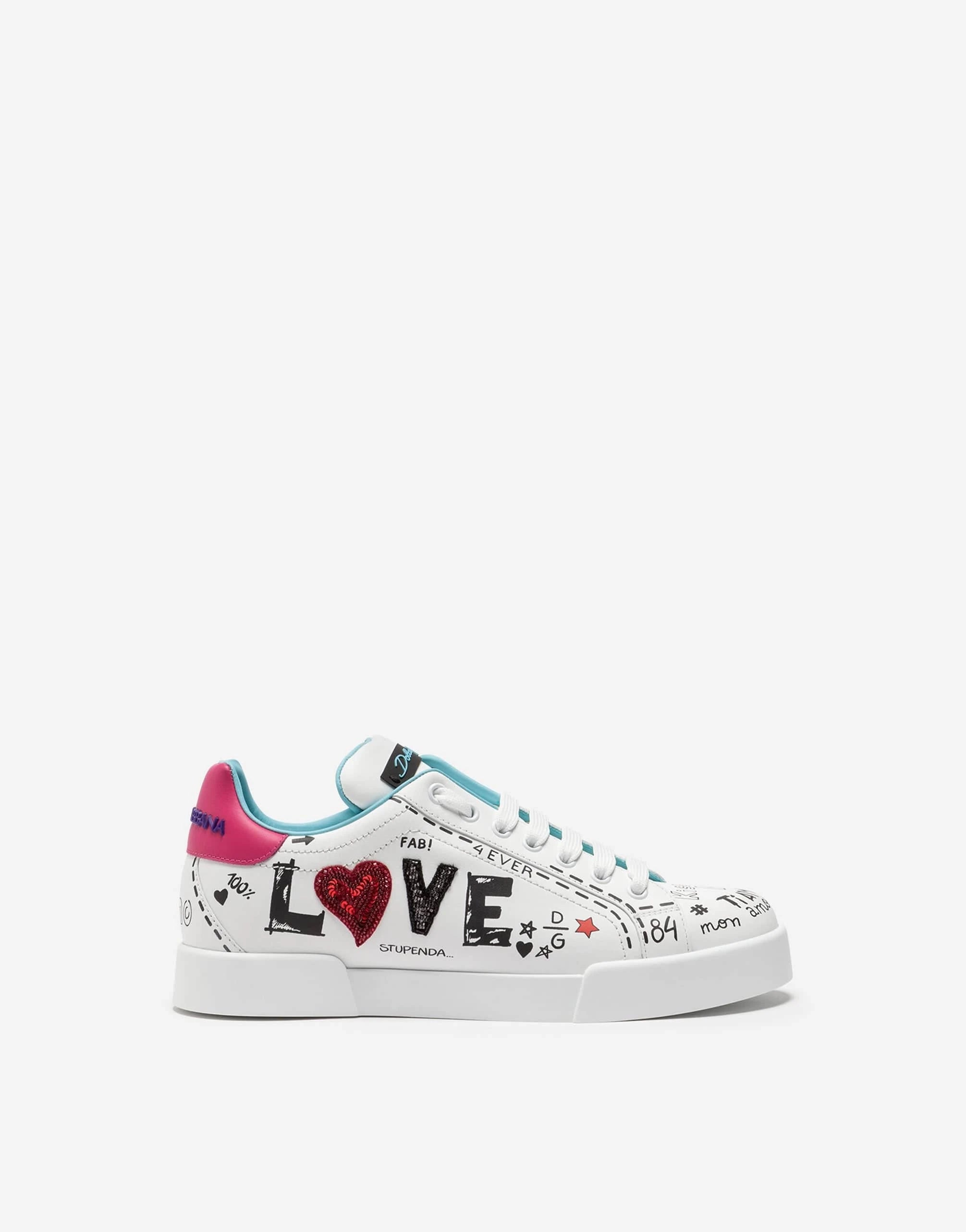 Dolce & Gabbana Embroidered Patch Leather Portofino Sneakers