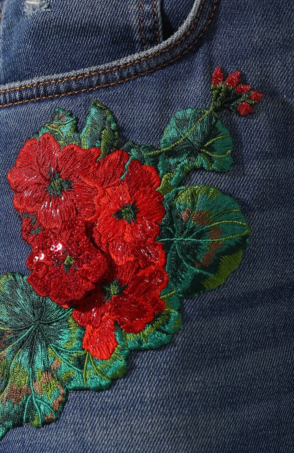 Dolce & Gabbana Embroidered Rose Slim-Fit Stretch Denim Jeans